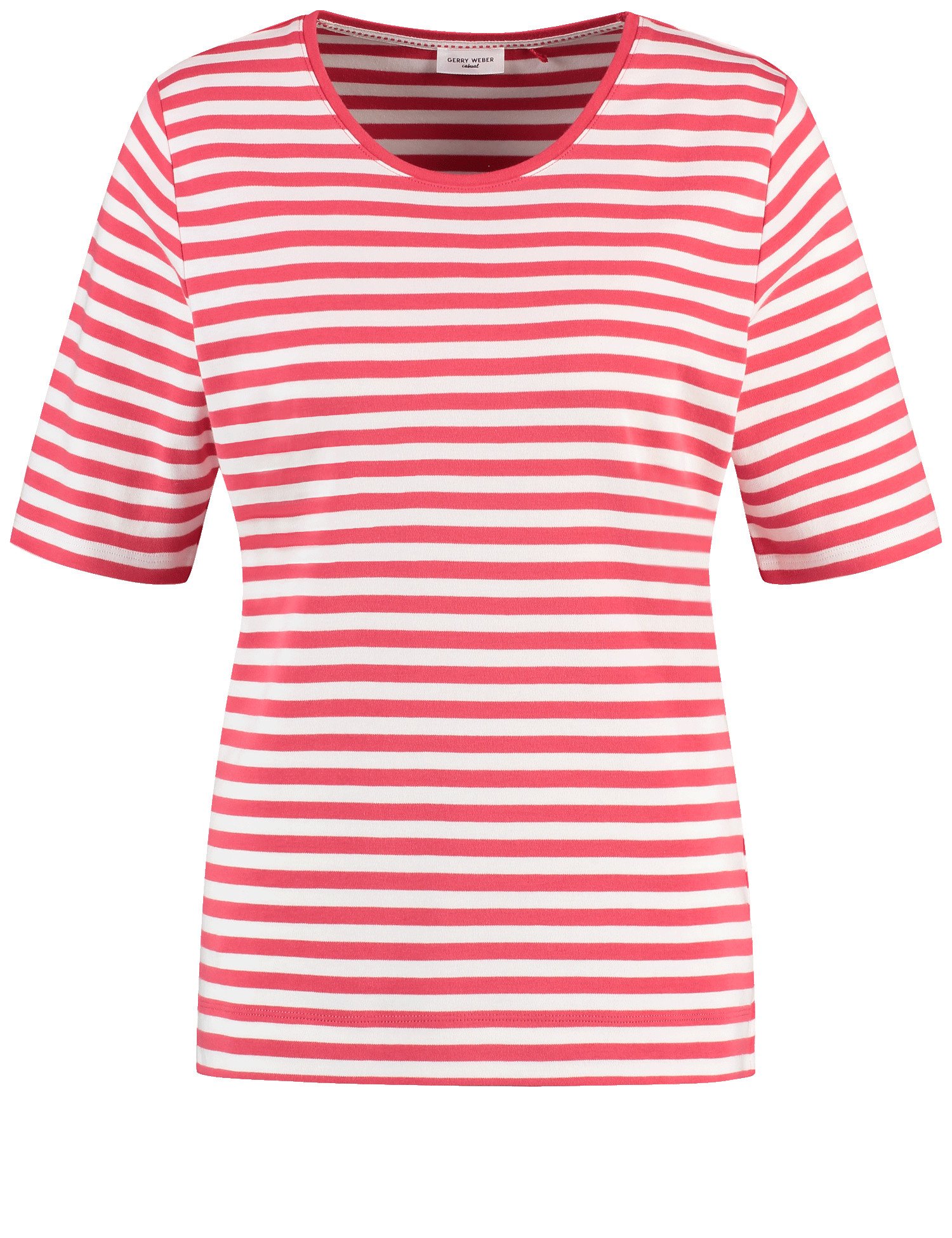 GERRY WEBER Damen Gestreiftes T-Shirt aus Baumwolle 62cm Halber Arm Rundhals Rot gestreift, 34