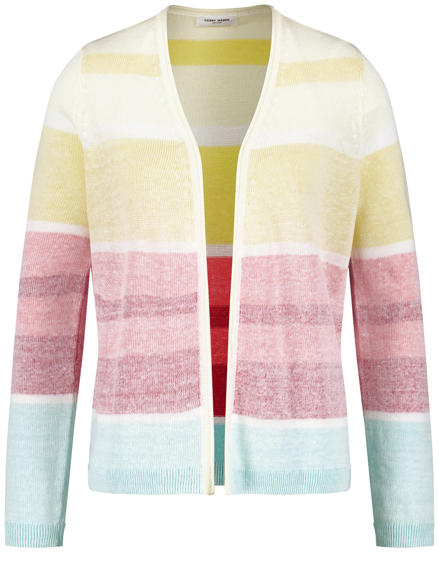 GERRY WEBER Damen Offener Cardigan mit Colourblocking Langarm|Breite Rippenbündchen Leinen, Mehrfarbig, 38