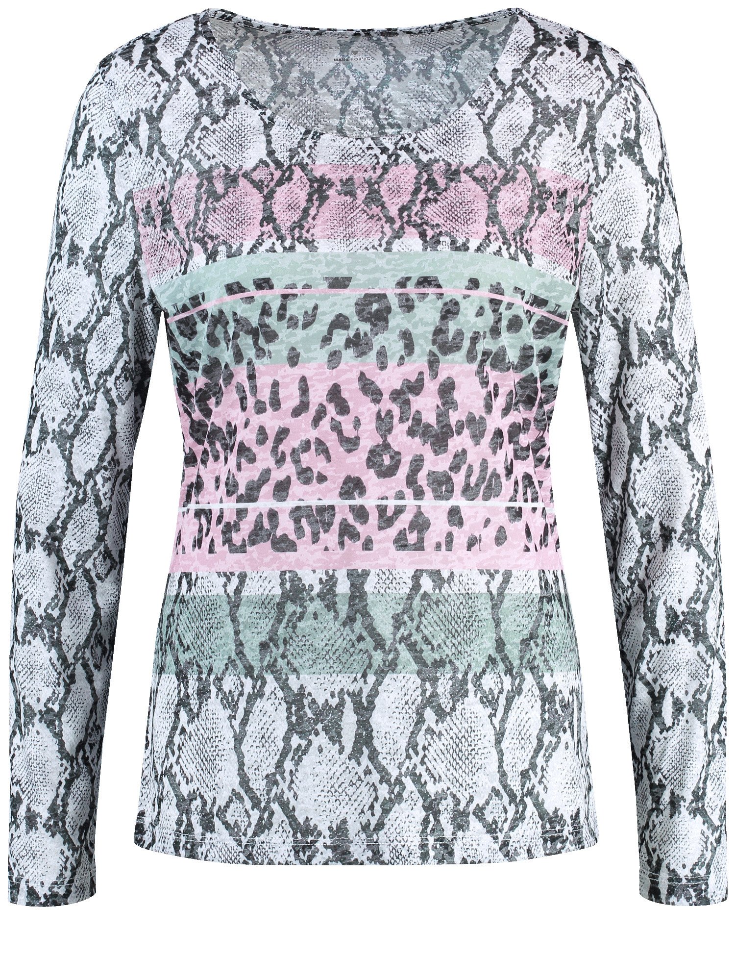 GERRY WEBER Damen Lanagrmshirt in Ausbrenner-Qualität 64cm Langarm Rundhals, Mehrfarbig Animal-Print, 34