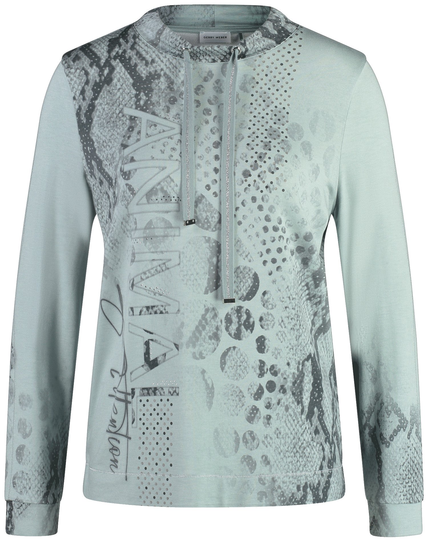 GERRY WEBER Damen Langarmshirt mit abstraktem Animal-Print 62cm Rundhals Viskose, Grün, 42