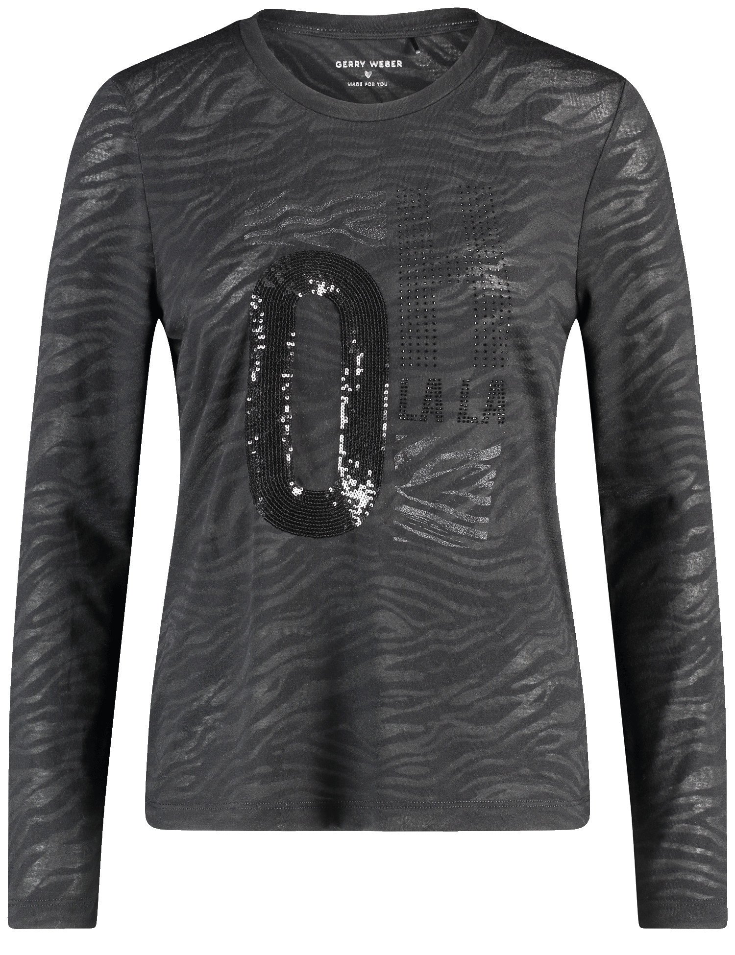 GERRY WEBER Damen Langarmshirt in Ausbrenner-Qualität 62cm Rundhals, Schwarz, 46