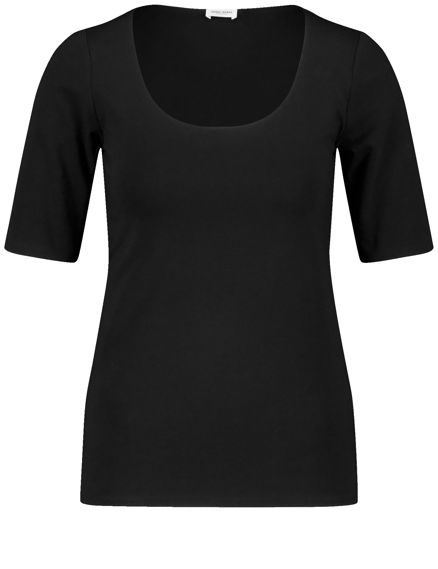 GERRY WEBER Damen Halbarmshirt mit weitem Ausschnitt 62cm Halber Arm Weiter Ausschnitt Baumwolle Schwarz, 36