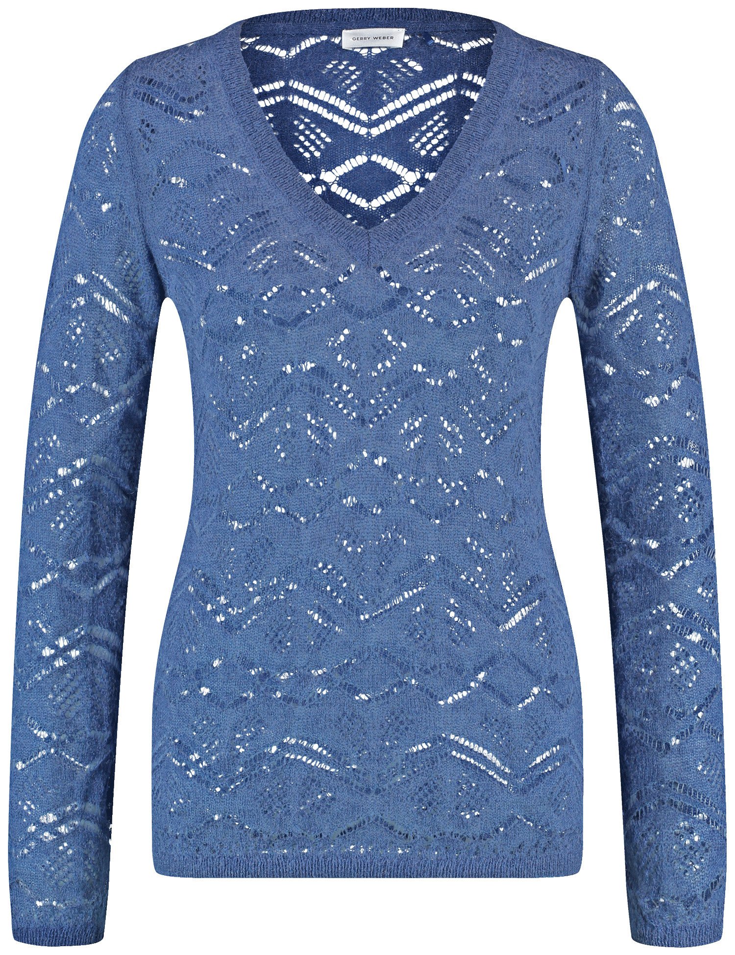 GERRY WEBER Damen Leichter Pullover in Ajourstrick Langarm Polyacryl, Blau, 44