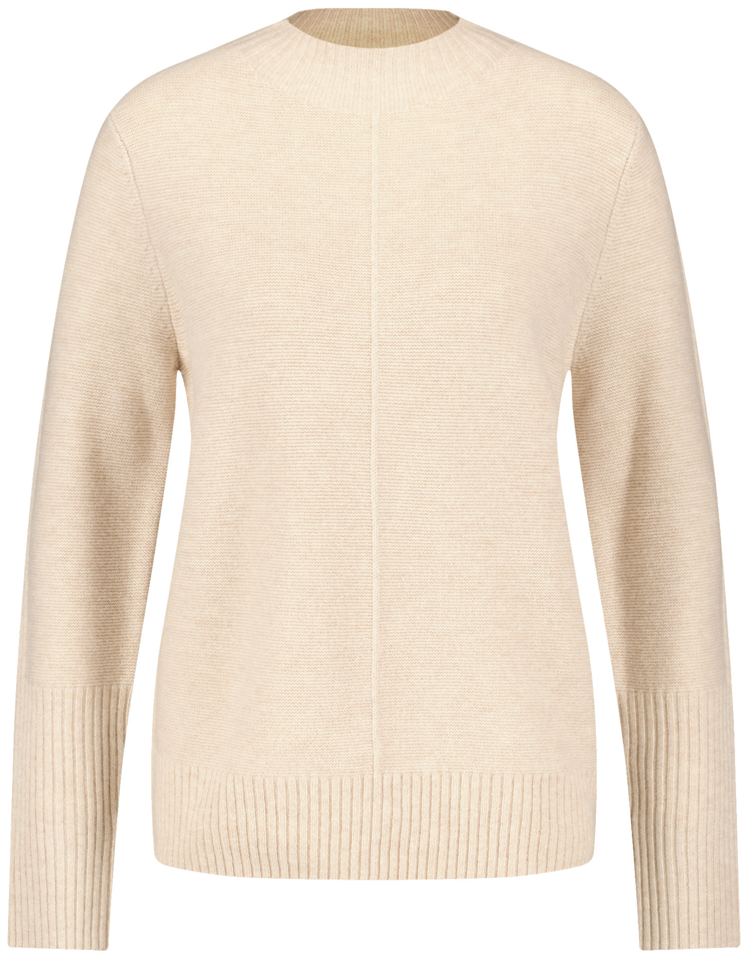 GERRY WEBER Damen Strickpullover mit Wollanteil Breite Rippenbündchen|Langarm Polyamid, Beige, 46