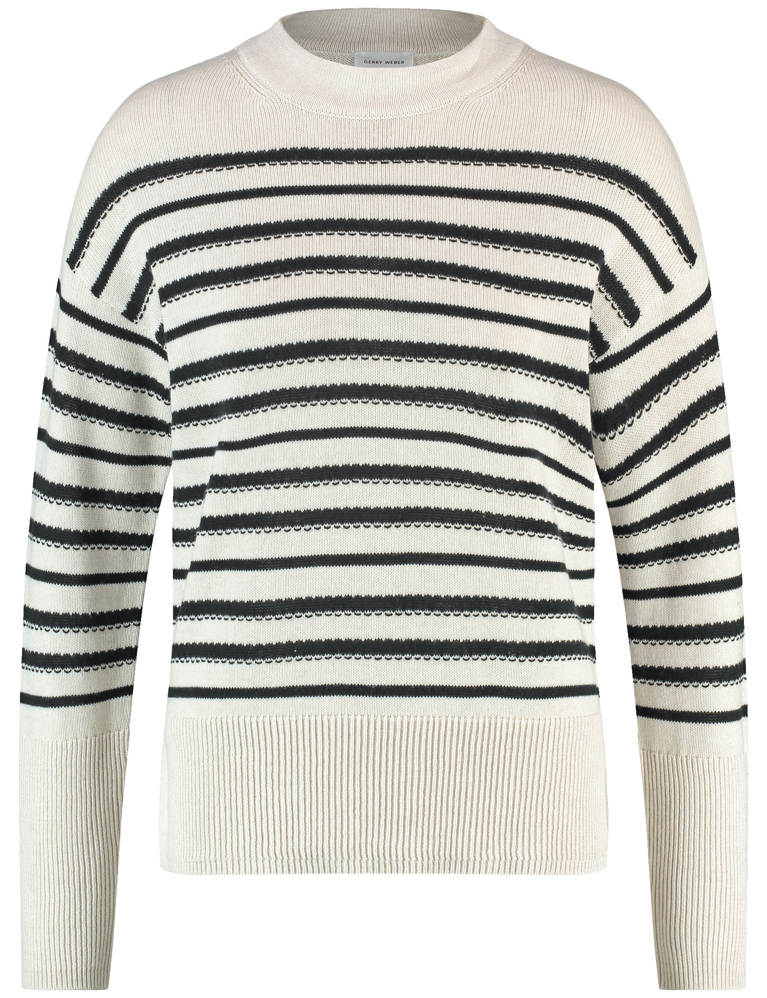 GERRY WEBER Damen Nachhaltiger Strickpullover Breite Rippenbündchen|Langarm|Überschnittene Schultern Baumwolle, Weiss, 3