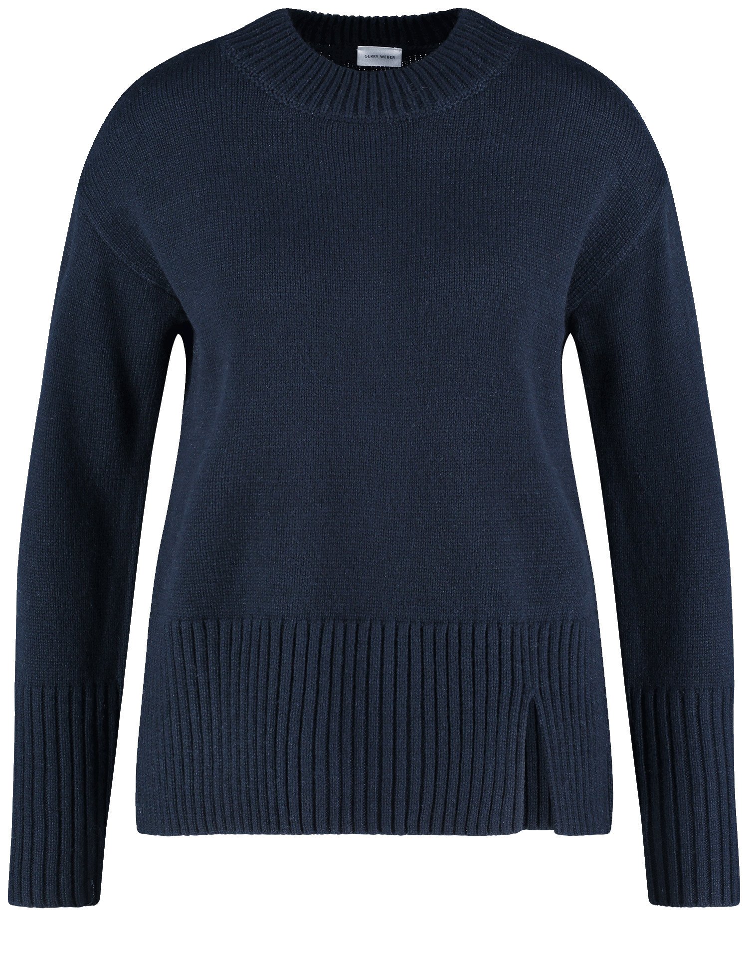 GERRY WEBER Damen Kuscheliger Strickpullover mit Saumschlitz Breite Rippenbündchen|Langarm Polyamid, Blau, 38