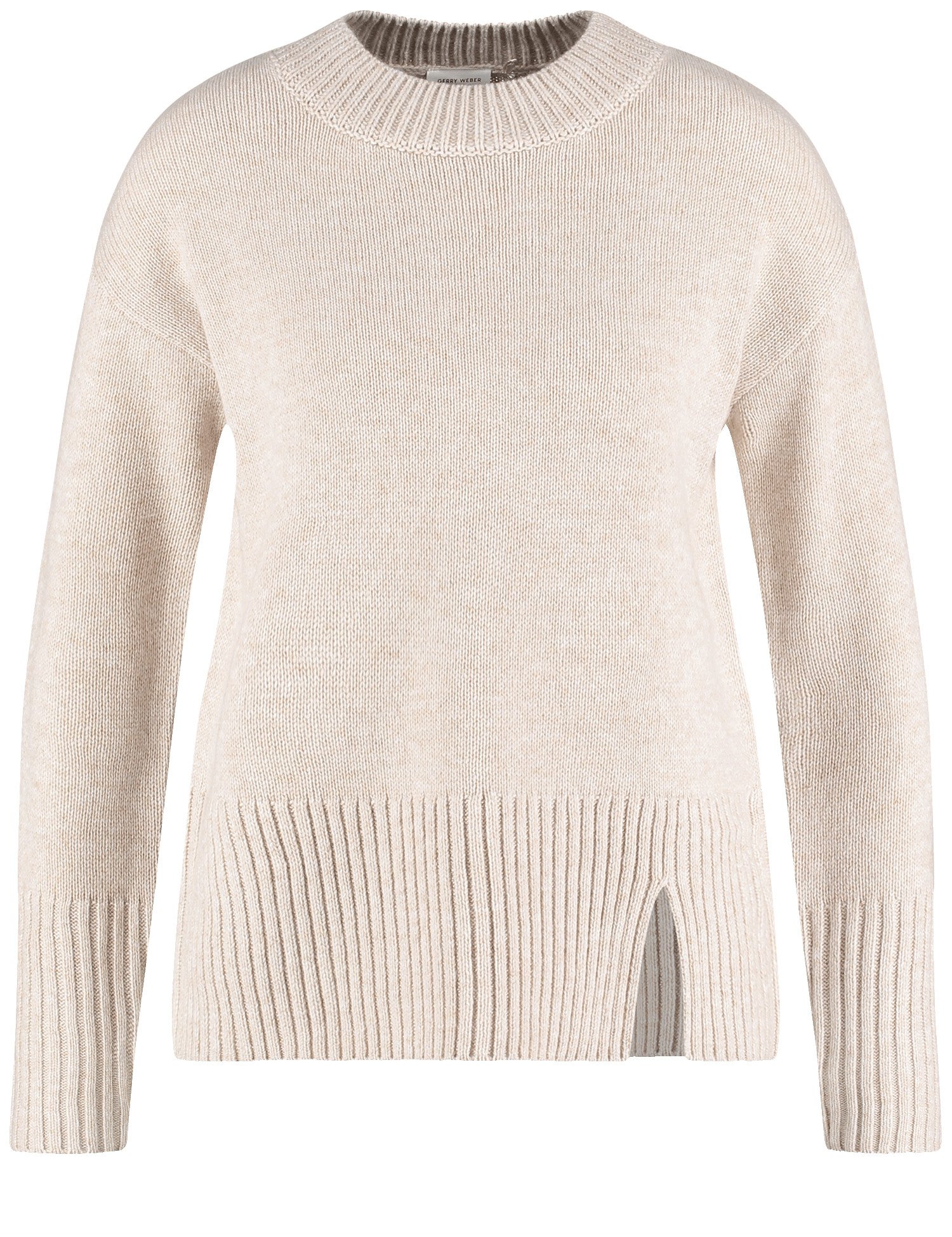 GERRY WEBER Damen Kuscheliger Strickpullover mit Saumschlitz Breite Rippenbündchen|Langarm Polyamid, Beige, 42