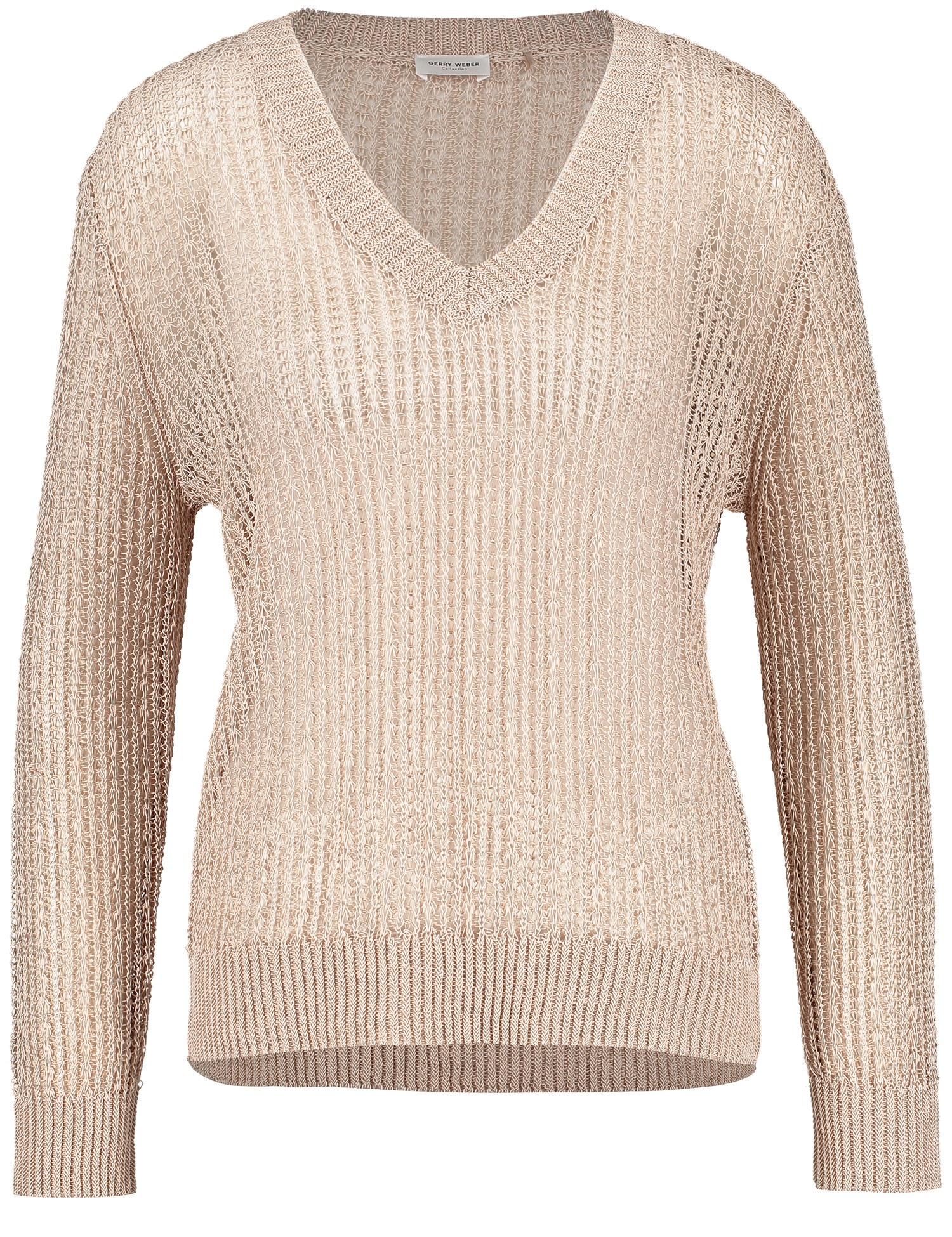 GERRY WEBER Damen Pullover aus Lochstrick Langarm Baumwolle, Beige, 44