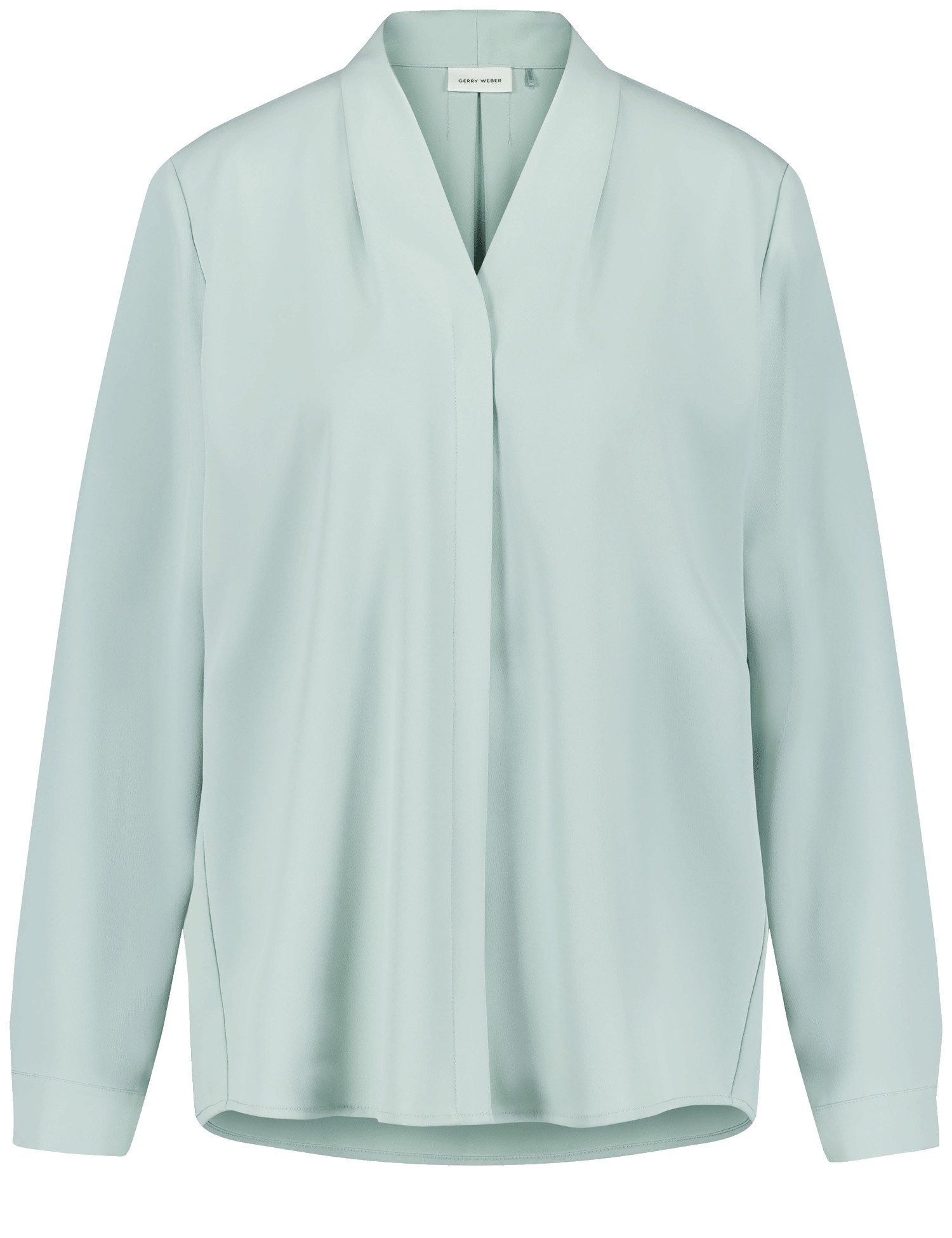 GERRY WEBER Damen Fließende Bluse mit dekorativen Falten 66 cm V-Ausschnitt Langarm unifarben Grün, 36