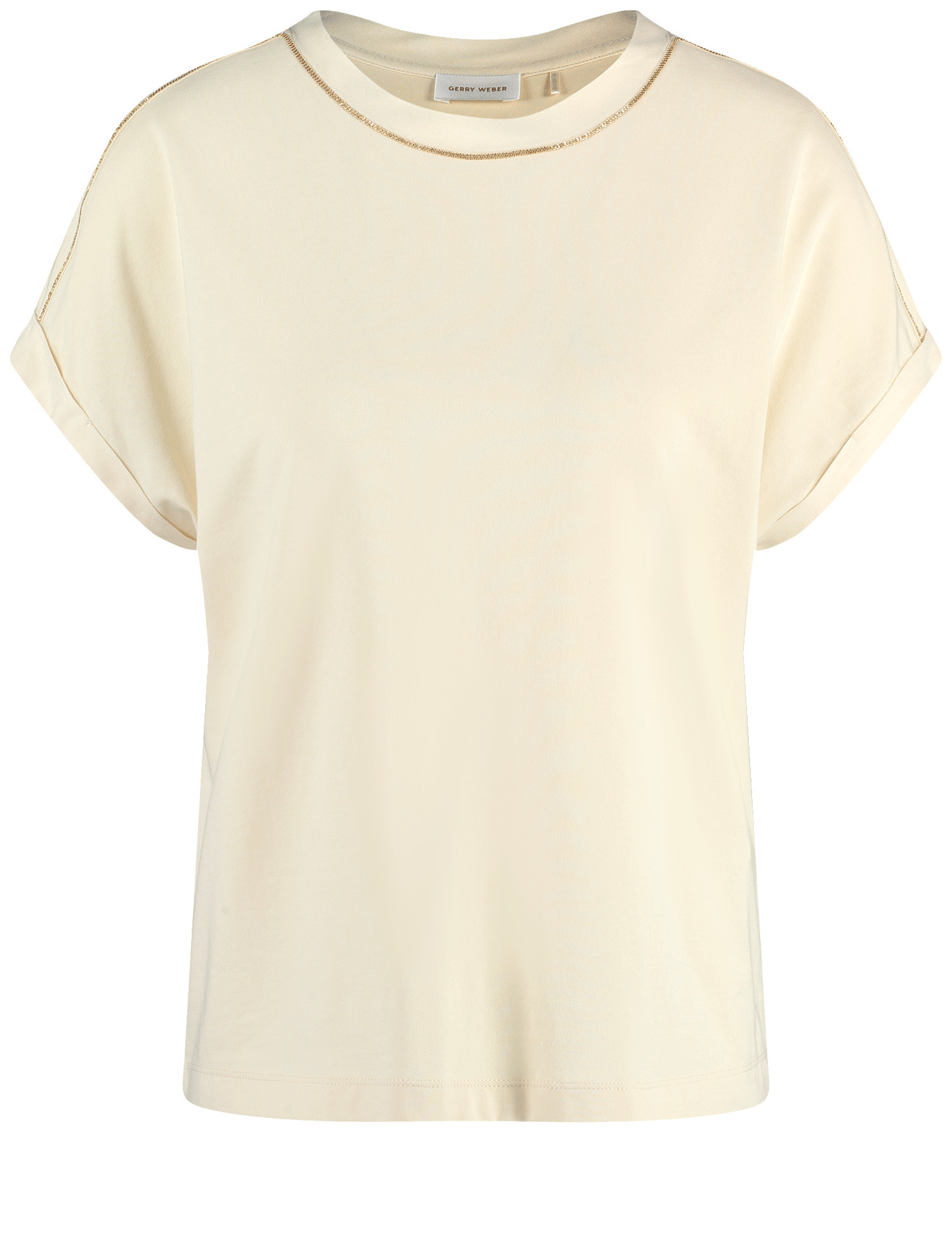 GERRY WEBER Damen T-Shirt mit dekorativem Kettendetail 60cm Kurzarm Rundhals Modal Beige, 40