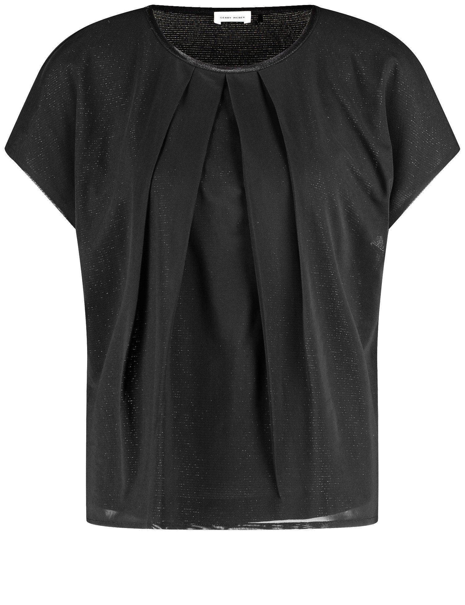 GERRY WEBER Damen Blusenshirt mit schimmerndem Overlayer 62cm Kurzarm Rundhals, Schwarz, 46