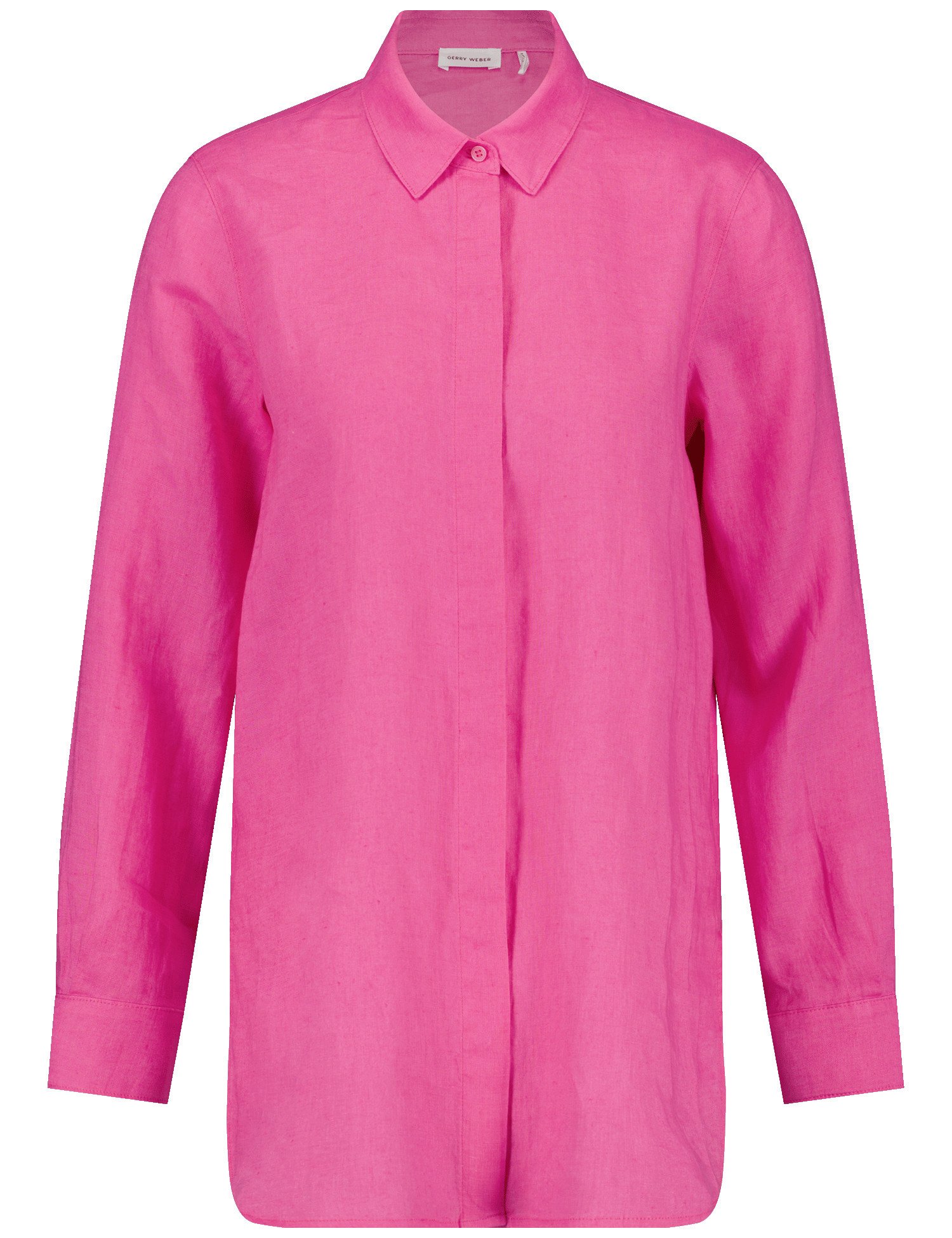 GERRY WEBER Damen Schlichte Longbluse aus reinem Leinen 78 cm Hemdkragen Langarm unifarben Pink, 48