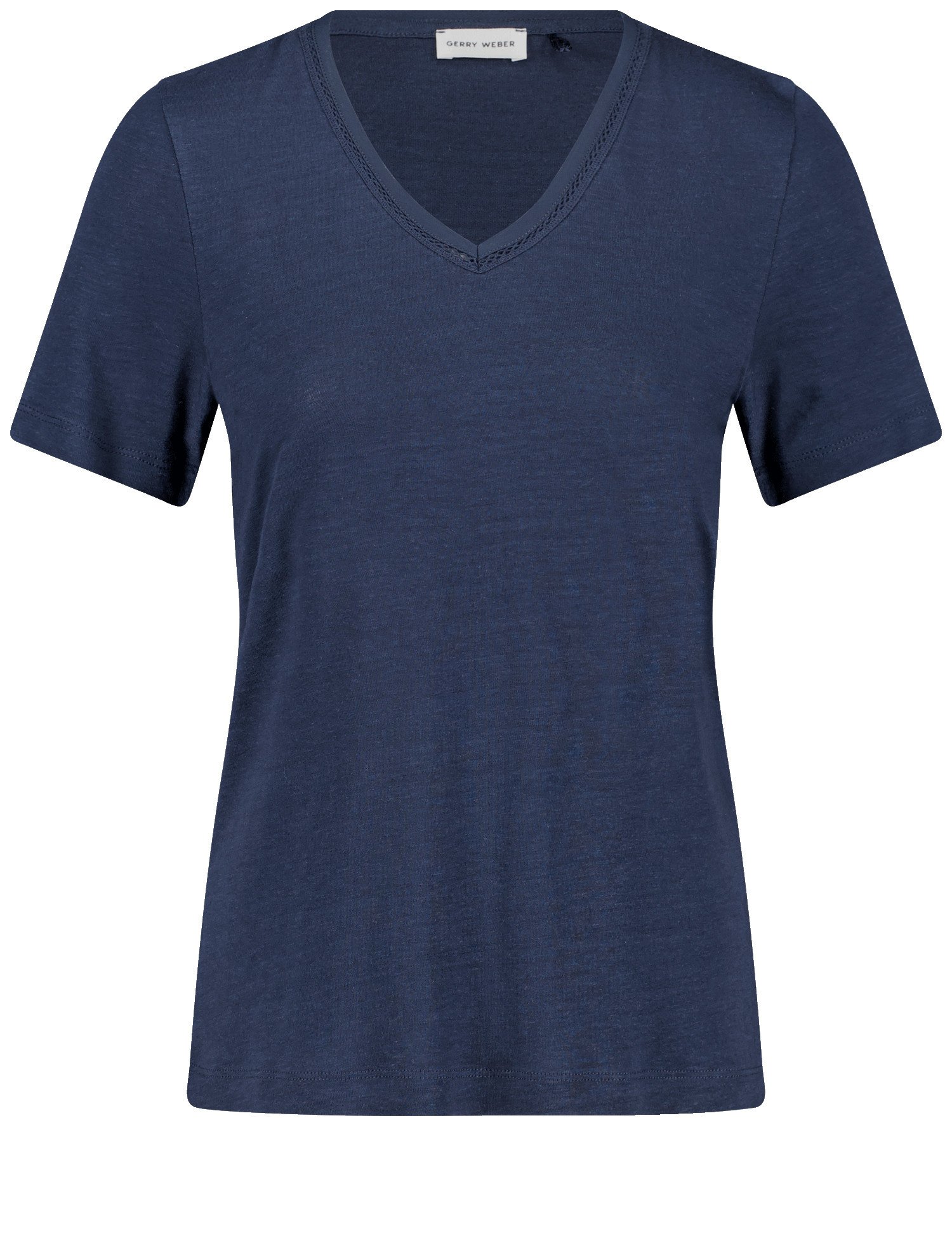 GERRY WEBER Damen T-Shirt aus Viskose-Leinen-Mischung 62 cm V-Ausschnitt Kurzarm unifarben Blau, 44