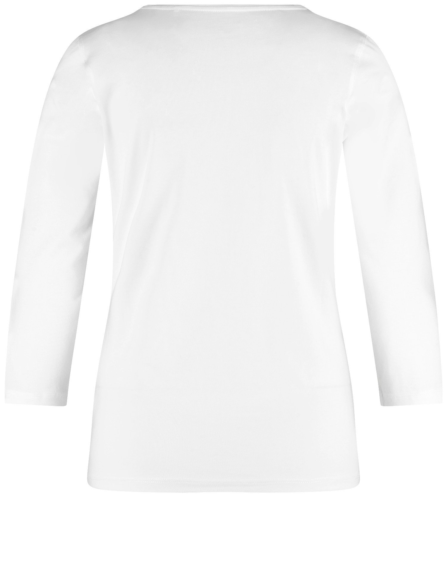 GERRY WEBER Damen 3/4 Arm Shirt mit Satinblende Baumwolle 64 cm Rundhals unifarben Weiss, 44