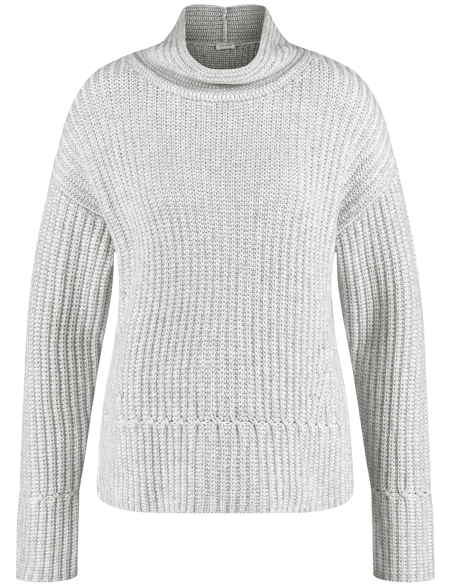 GERRY WEBER Damen Strickpullover mit Stehkragen Langarm|Überschnittene Schultern Baumwolle, Grau, 42