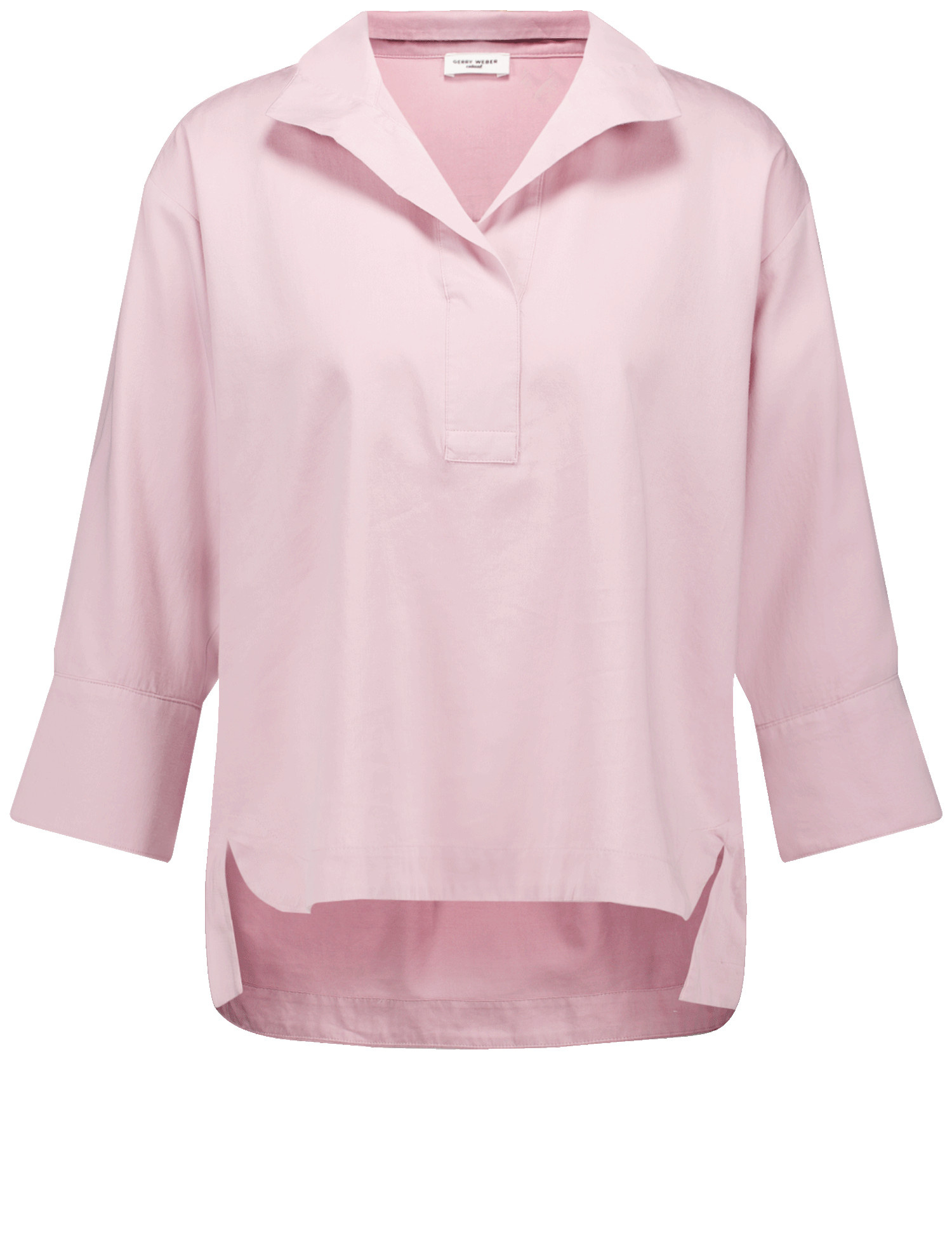 GERRY WEBER Damen 3/4 Arm Bluse mit verlängertem Rückenteil Baumwolle 68 cm Stehkragen unifarben Pink, 34