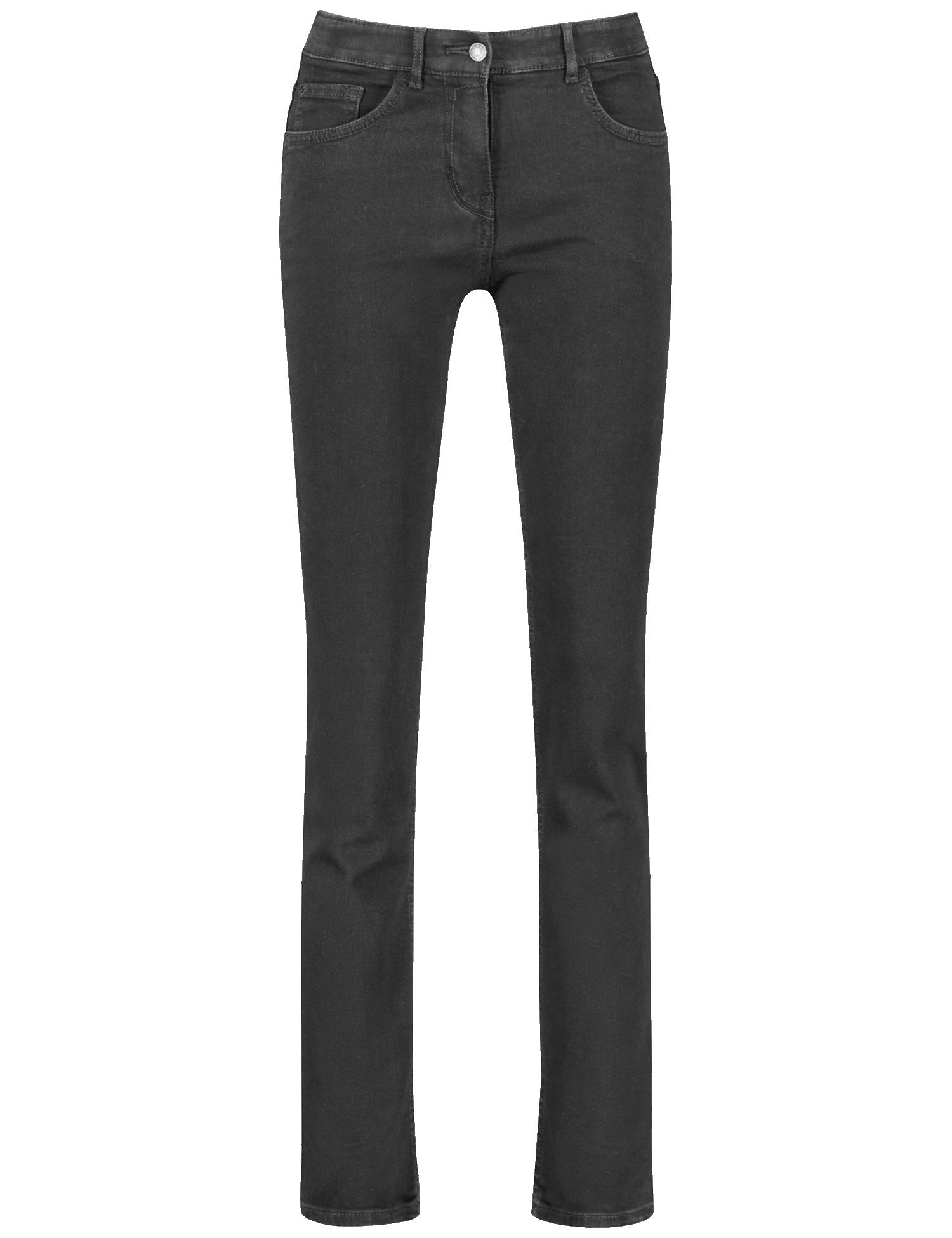 GERRY WEBER Damen 5-Pocket Jeans SOL꞉INE BEST4ME Slim Fit Kurzgröße Baumwolle Mittlere Leibhöhe Schwarz, 46 Kurzgröße