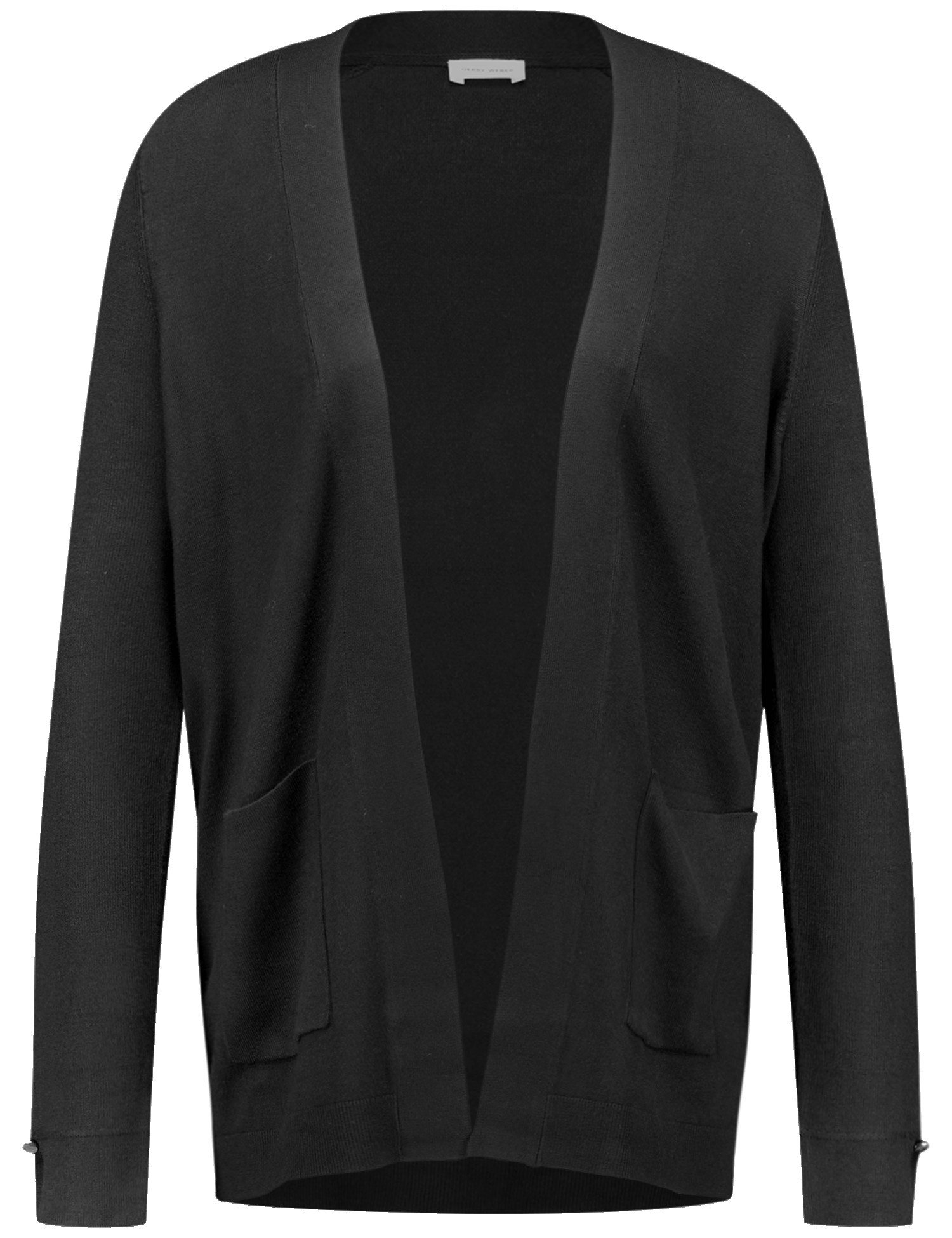 GERRY WEBER Damen Offener Cardigan aus Feinstrick Raglanarm|Langarm|Breite Rippenbündchen|Mit Schlitz Viskose, Schwarz, 