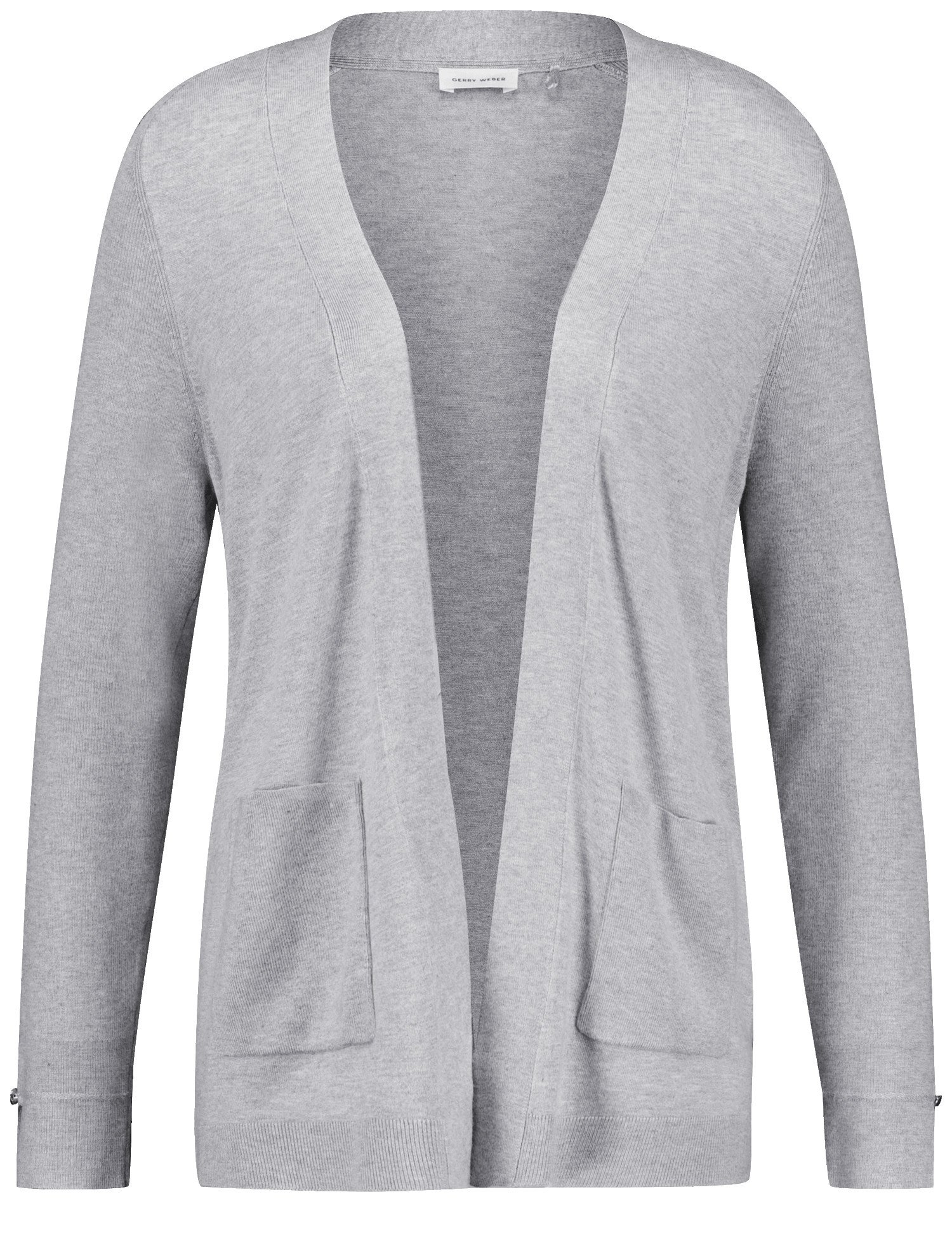 GERRY WEBER Damen Offener Cardigan aus Feinstrick Raglanarm|Langarm|Breite Rippenbündchen|Mit Schlitz Viskose, Grau, 34