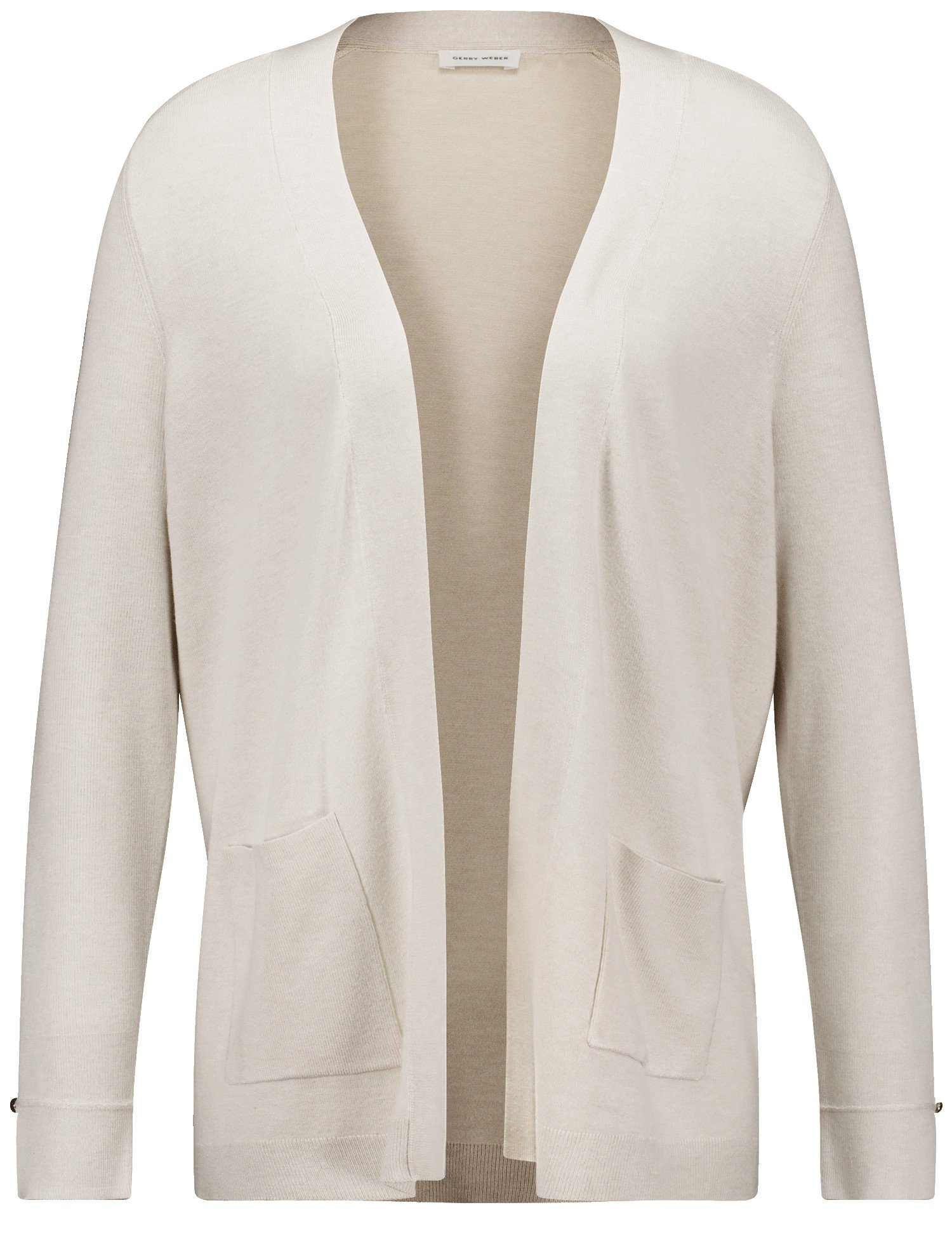 GERRY WEBER Damen Offener Cardigan aus Feinstrick Raglanarm|Langarm|Breite Rippenbündchen|Mit Schlitz Viskose, Beige, 38