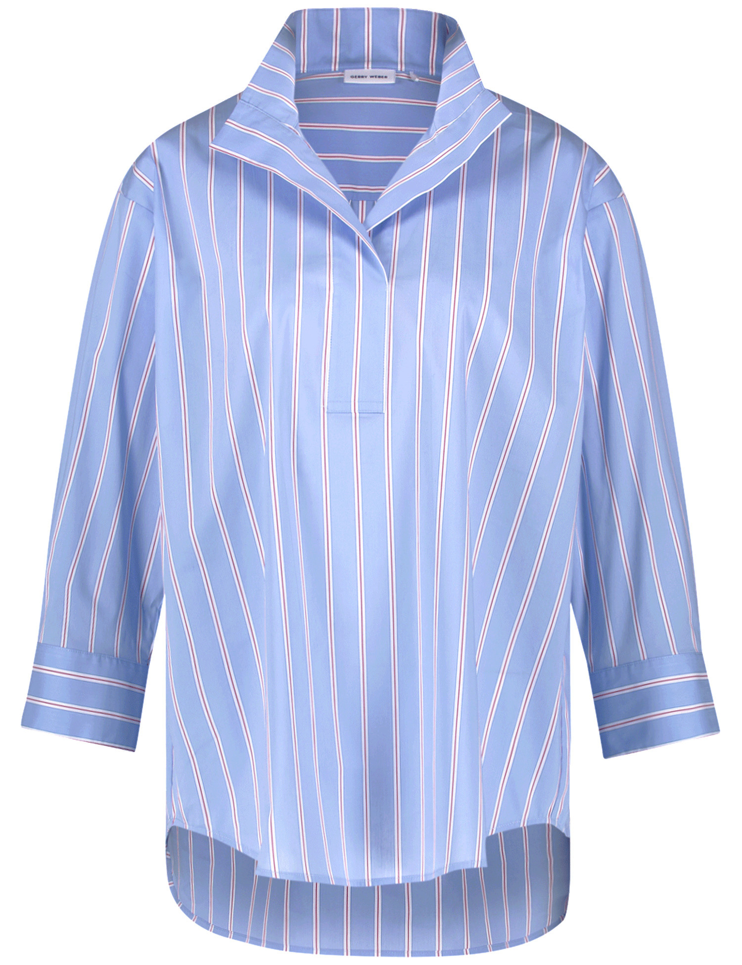 GERRY WEBER Damen Gestreifte 3/4 Arm Bluse 74cm Tunika-Ausschnitt Baumwolle Blau gestreift, 42