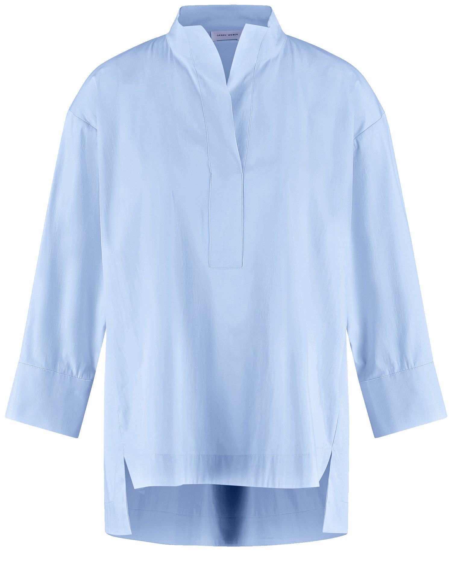 GERRY WEBER Damen Sportive  3/4 Arm Bluse Baumwolle 68 cm Stehkragen unifarben Blau, 48