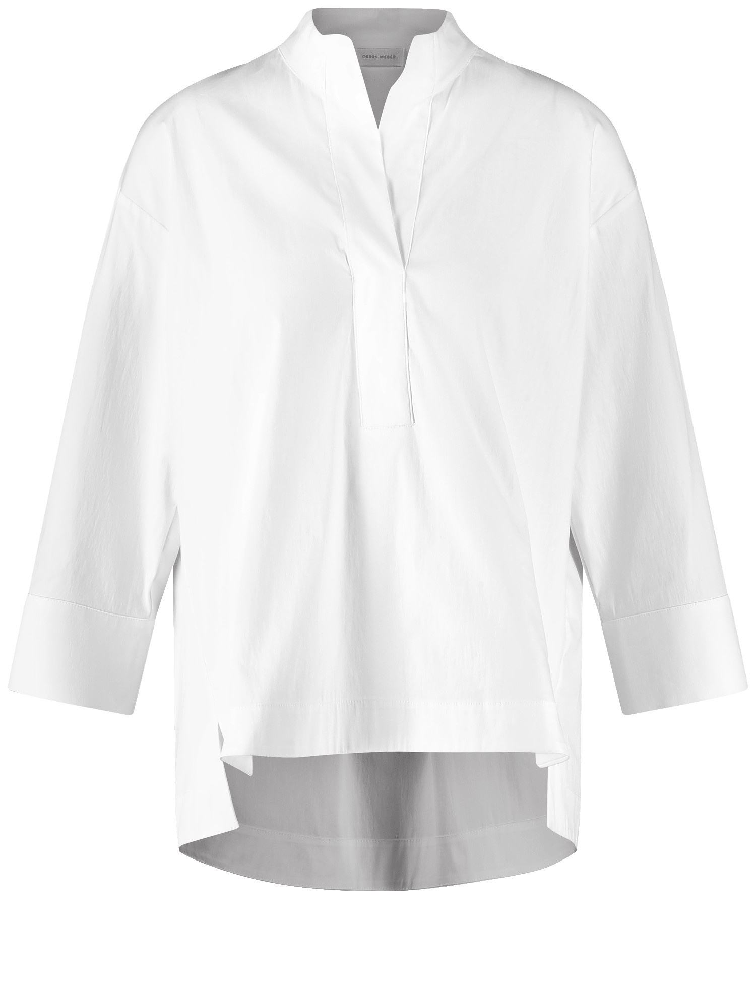 GERRY WEBER Damen Sportive  3/4 Arm Bluse Baumwolle 68 cm Stehkragen unifarben Weiss, 38