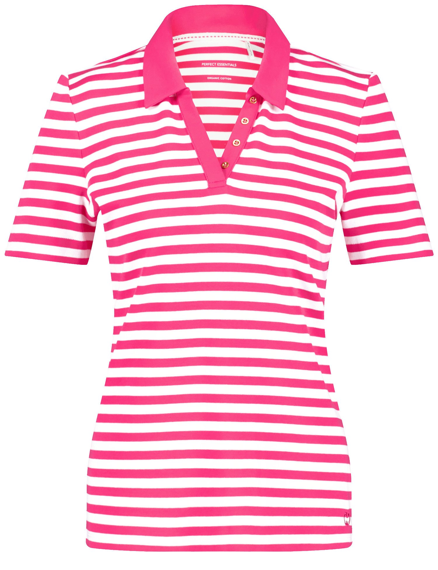 GERRY WEBER Damen Gestreiftes Poloshirt aus nachhaltiger Baumwolle 64cm Kurzarm Hemdkragen Pink gestreift, 48