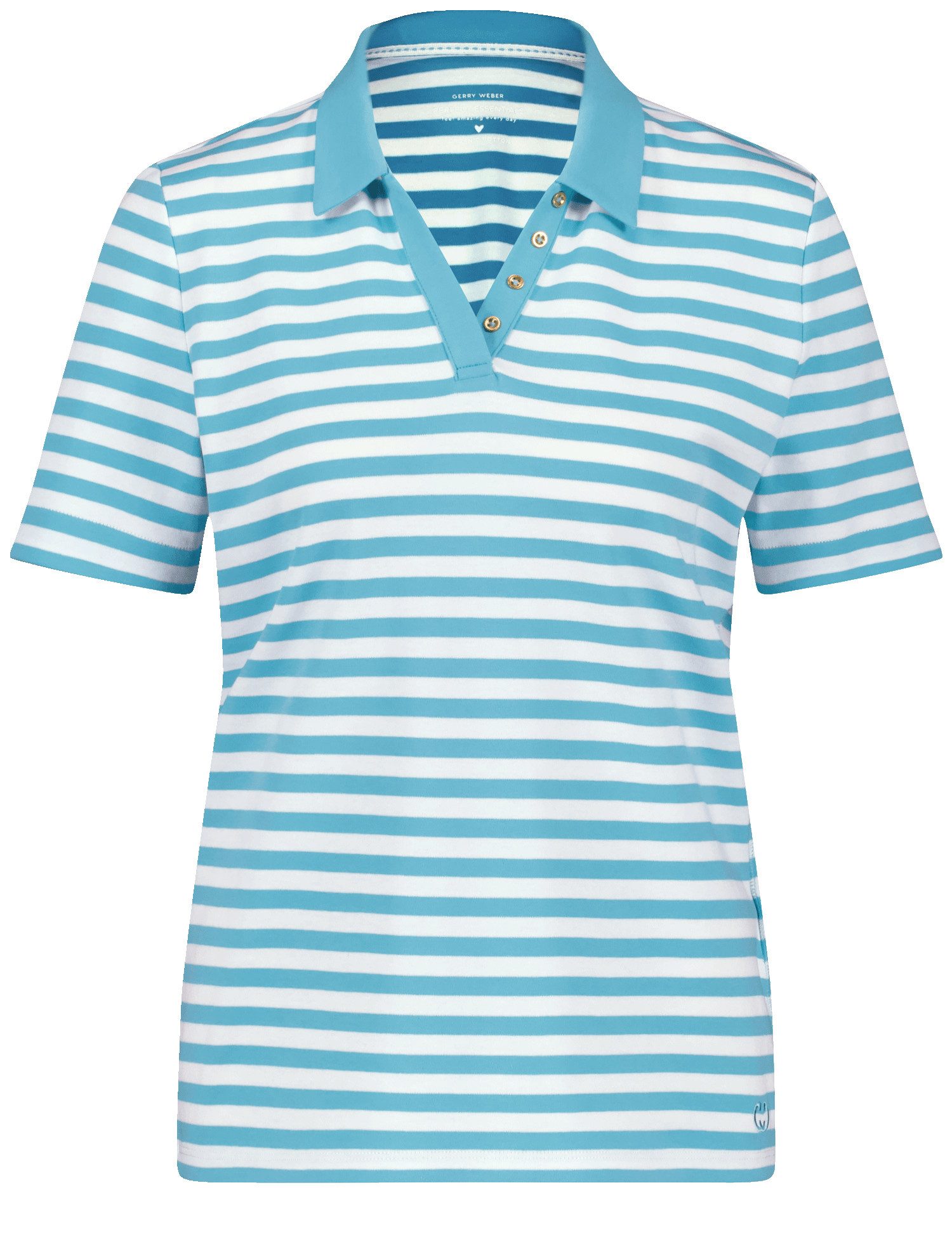 GERRY WEBER Damen Gestreiftes Poloshirt aus nachhaltiger Baumwolle 64cm Kurzarm Hemdkragen Blau gestreift, 44