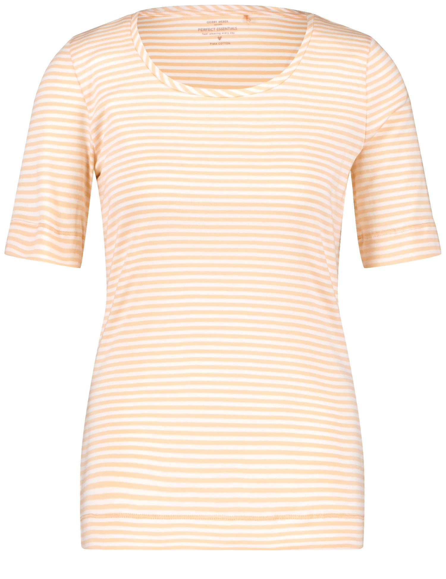 GERRY WEBER Damen Geringeltes T-Shirt aus Baumwolle 64cm Halber Arm Rundhals Orange gestreift, 46