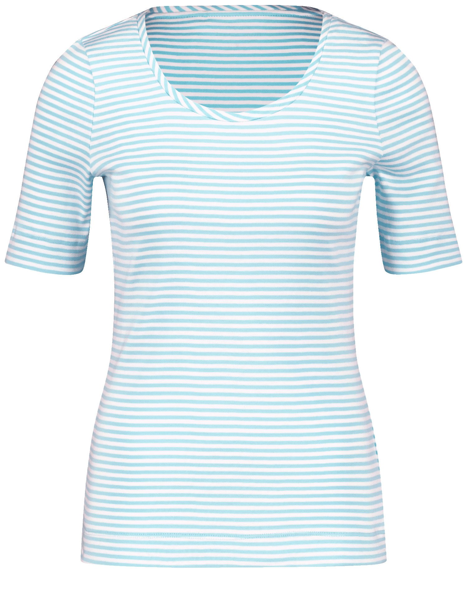 GERRY WEBER Damen Geringeltes T-Shirt aus Baumwolle 64cm Halber Arm Rundhals Blau gestreift, 42