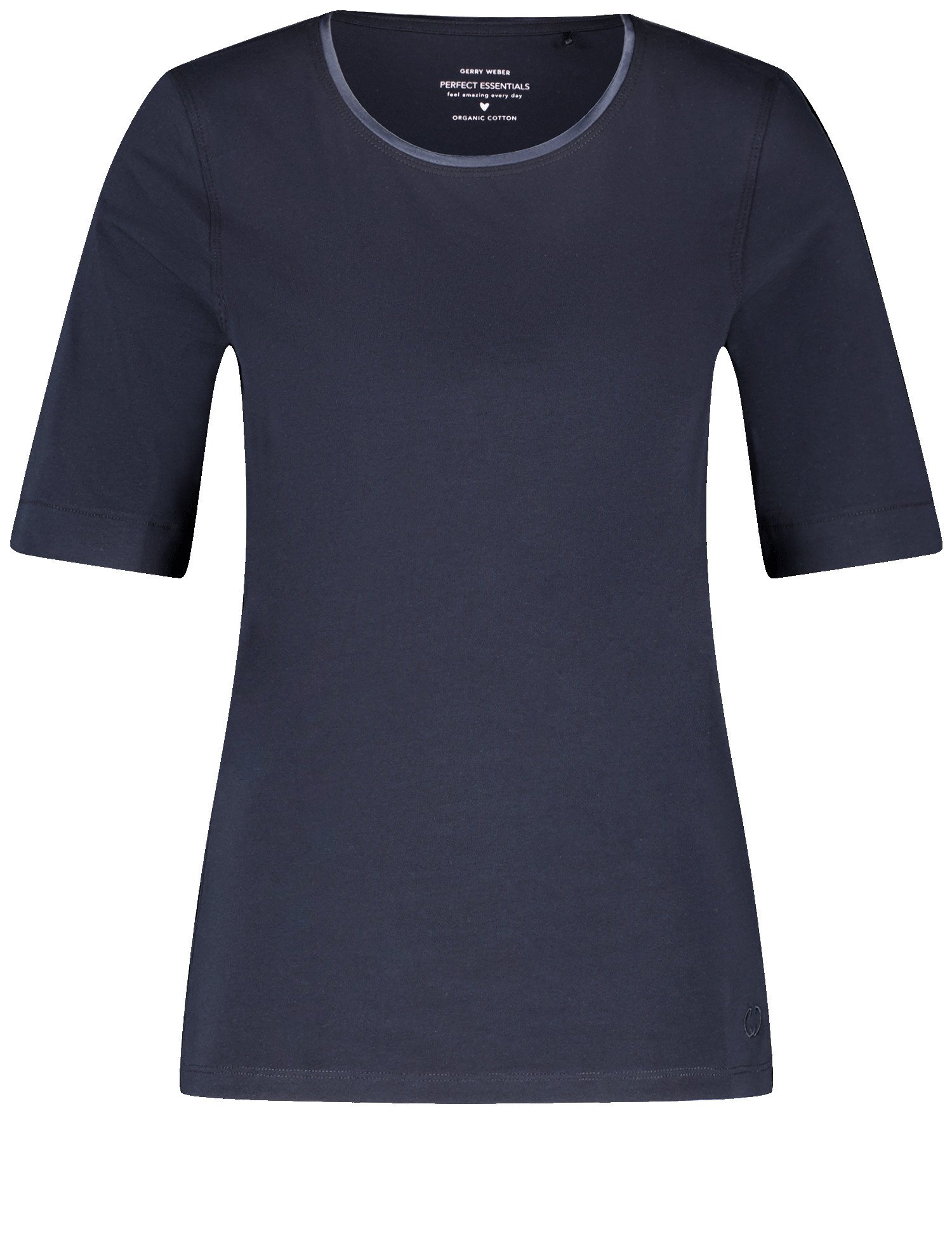 GERRY WEBER Damen T-Shirt mit Satinblende 64cm Halber Arm Rundhals Baumwolle, Blau, 38