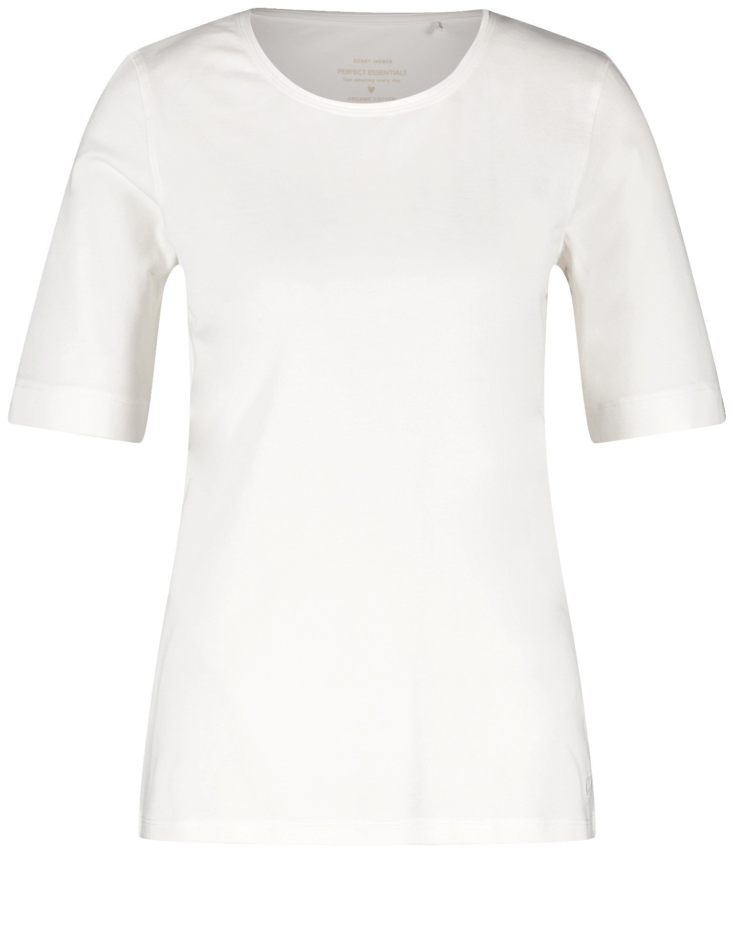 GERRY WEBER Damen T-Shirt mit Satinblende 64cm Halber Arm Rundhals Baumwolle, Weiss, 34