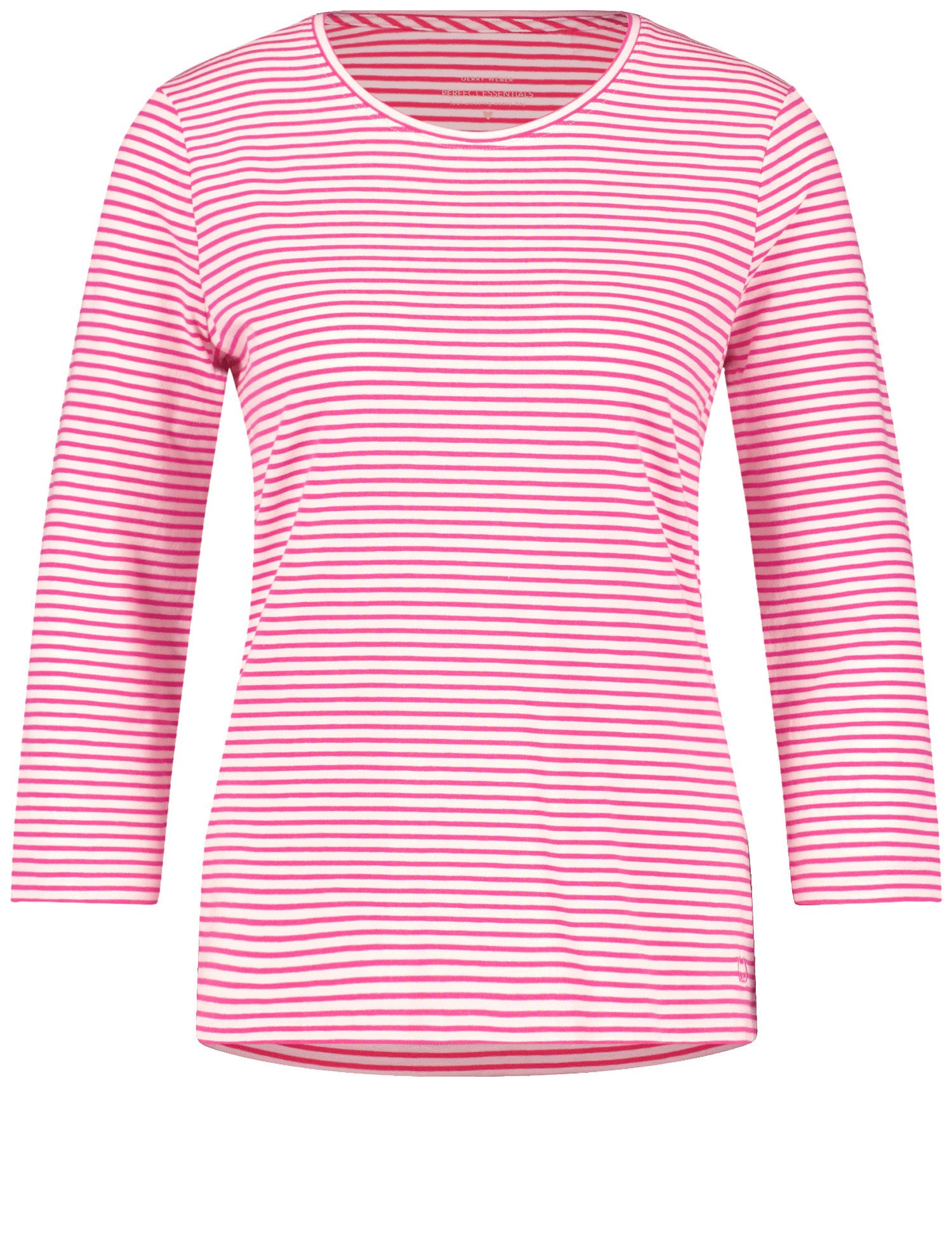 GERRY WEBER Damen Geringeltes 3/4 Arm Shirt Baumwolle 62 cm Rundhals gestreift Pink, 40