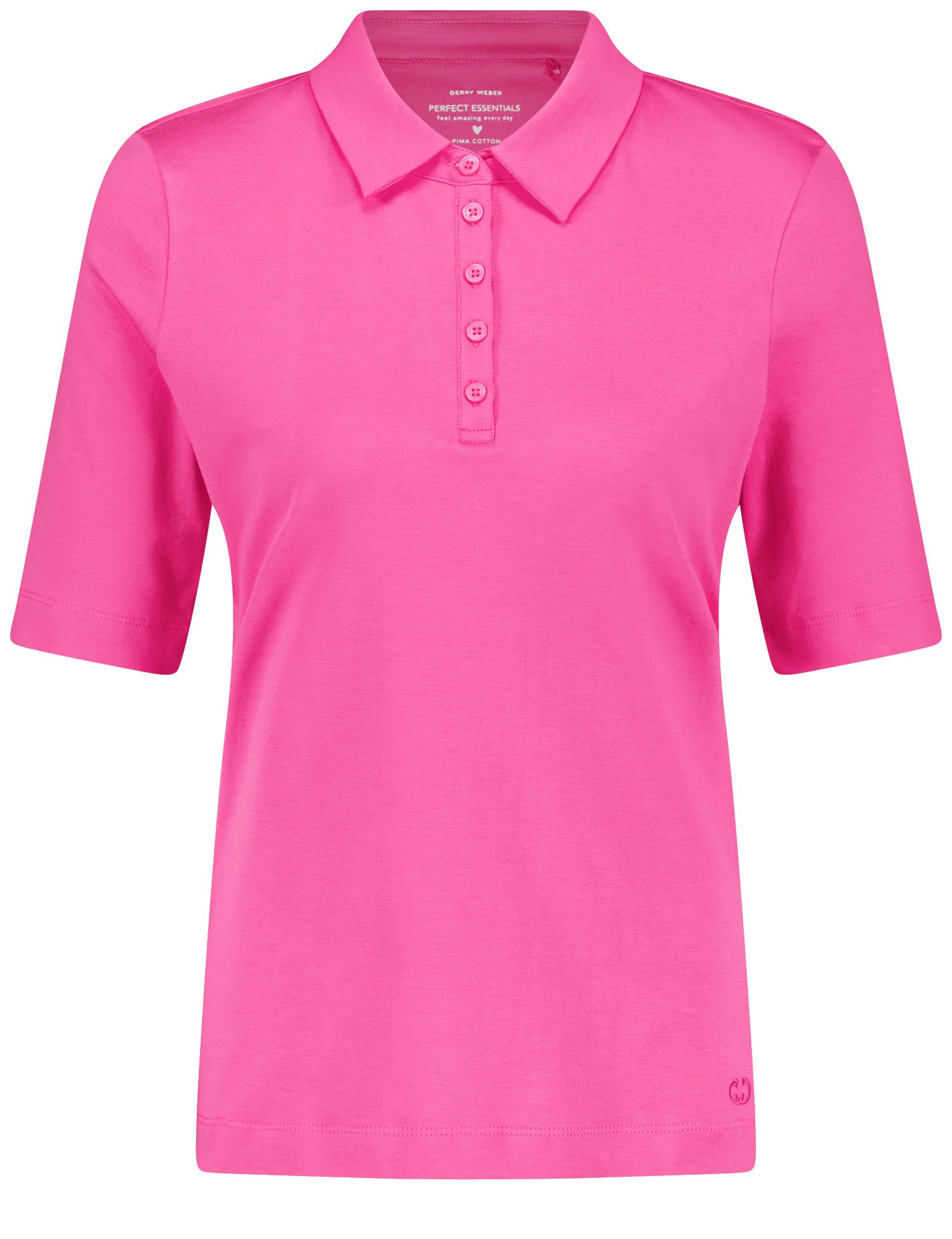 GERRY WEBER Damen Poloshirt aus reiner Baumwolle 64 cm Poloshirts Polokragen Halber Arm unifarben Pink, 44