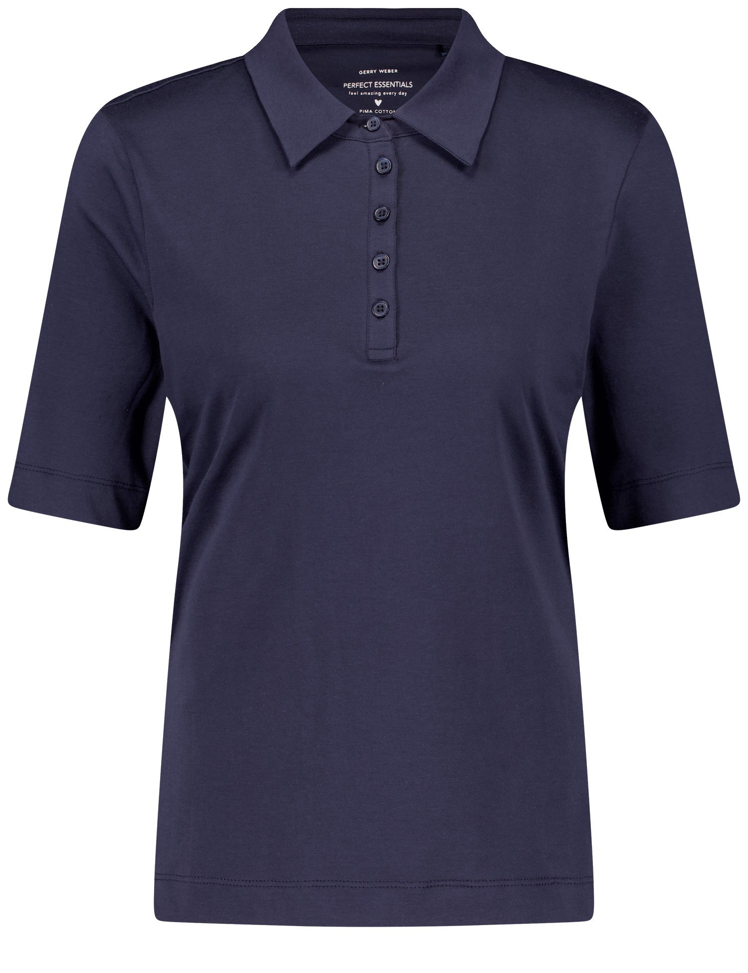 GERRY WEBER Damen Poloshirt aus reiner Baumwolle 64 cm Poloshirts Polokragen Halber Arm unifarben Blau, 34