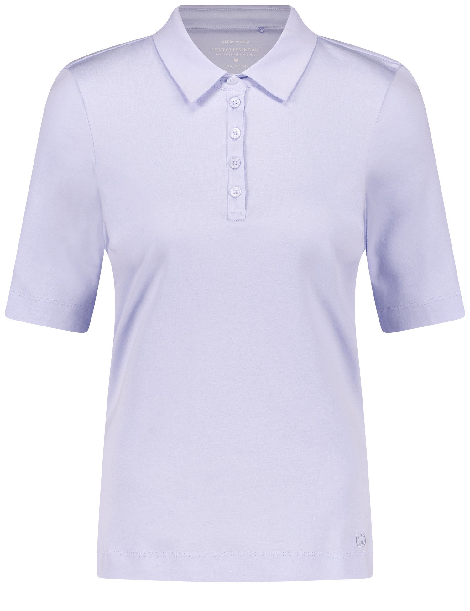 GERRY WEBER Damen Poloshirt aus reiner Baumwolle 64 cm Poloshirts Polokragen Halber Arm unifarben Blau, 34