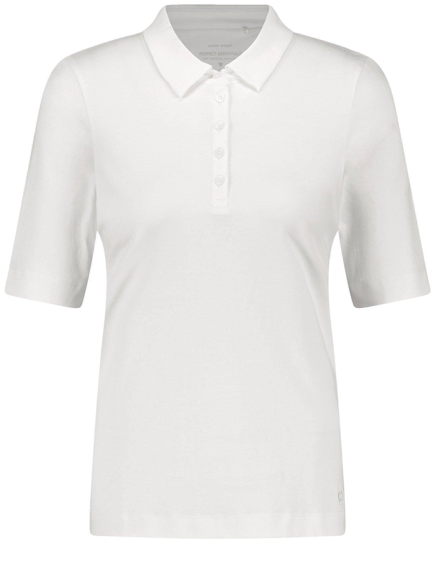 GERRY WEBER Damen Poloshirt aus reiner Baumwolle 64 cm Poloshirts Polokragen Halber Arm unifarben Weiss, 42