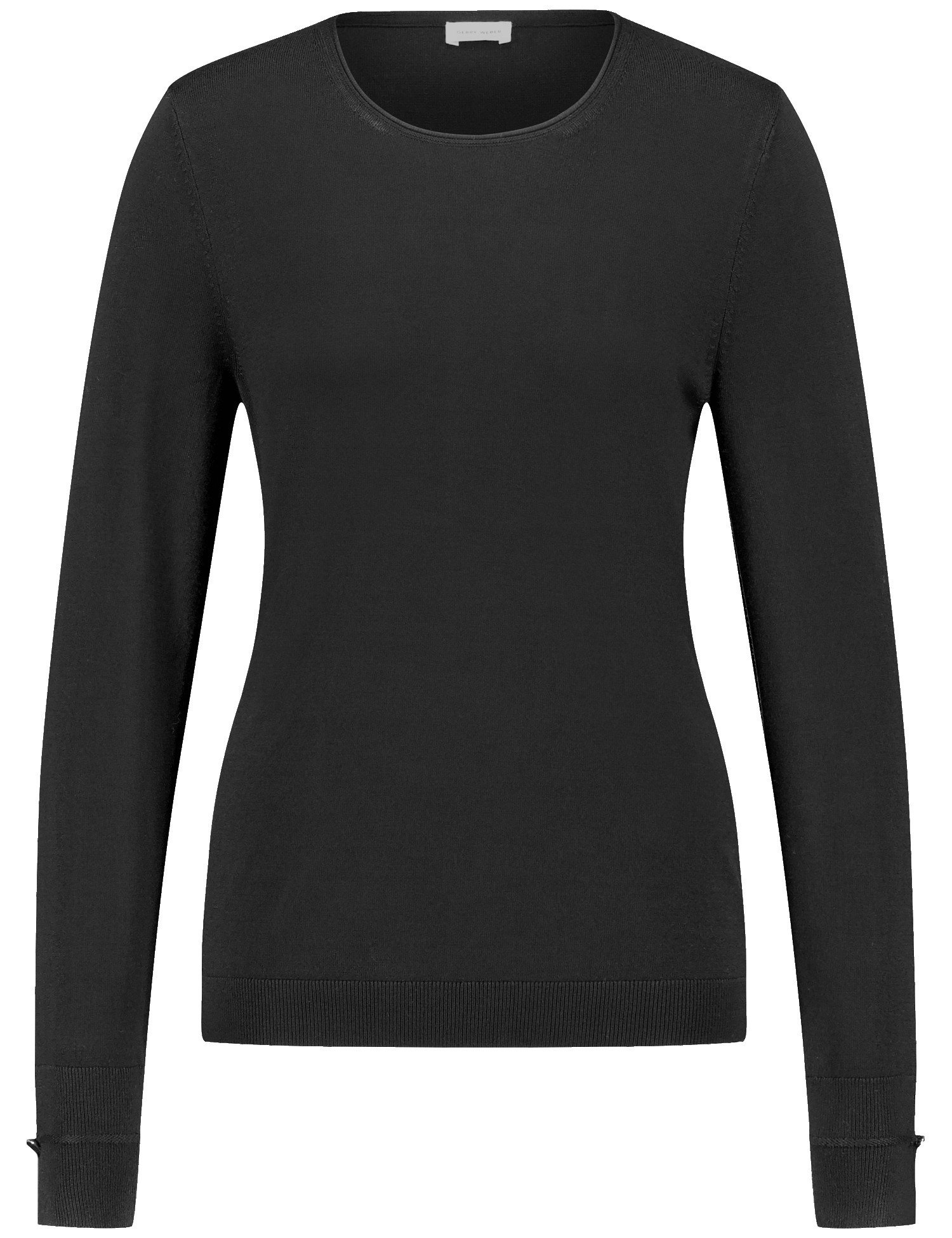 GERRY WEBER Damen Langarmpullover aus nachhaltigem Feinstrick Langarm|Mit Schlitz Viskose, Schwarz, 40