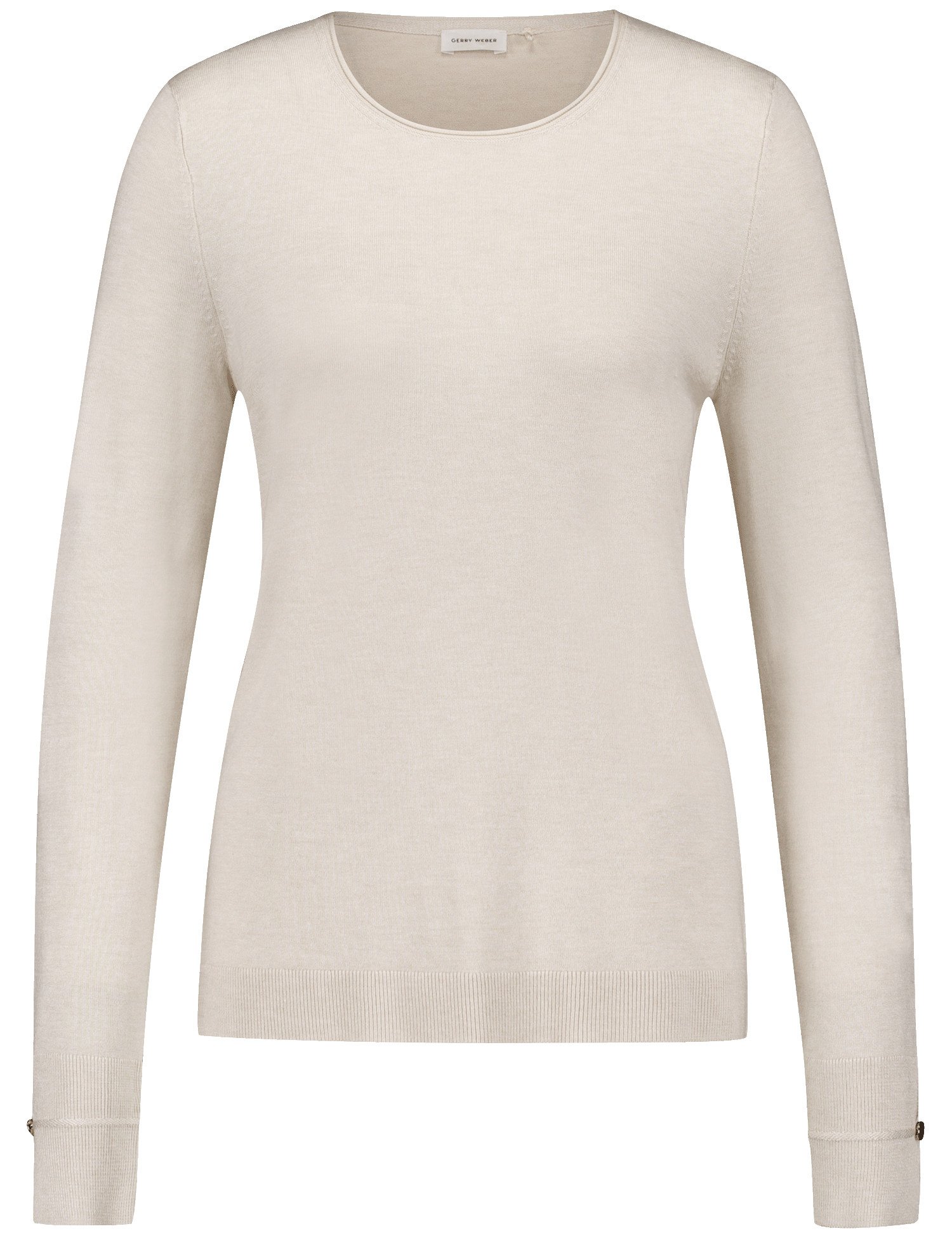 GERRY WEBER Damen Langarmpullover aus nachhaltigem Feinstrick Langarm|Mit Schlitz Viskose, Beige, 40