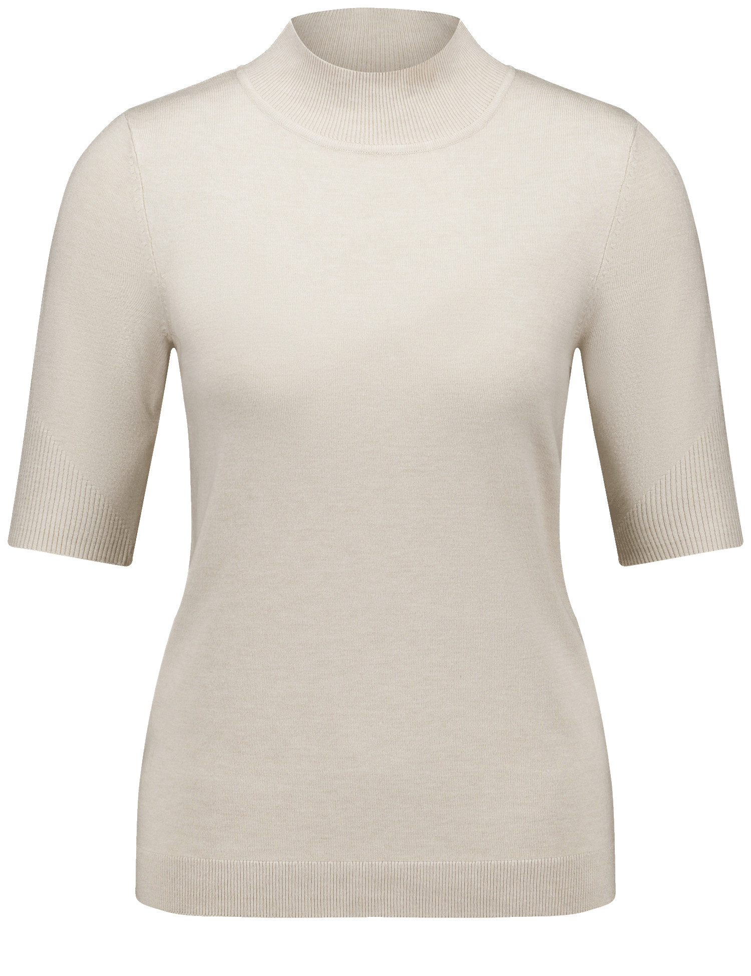 GERRY WEBER Damen Kurzarmpullover mit Turtleneck Halber Arm Viskose, Beige, 48