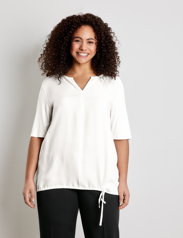 Wegrijden Overgave terugtrekken Shirt met halflange mouwen en tunnelkoord, Wit | SAMOON Plus Size