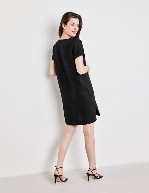 short sleeve black linen dress