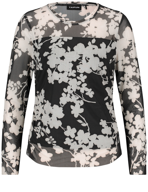 Long sleeve top with semi-sheer details in Black | GERRY WEBER