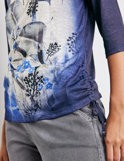 3/4 Arm Shirt mit floralem Frontprint und Raffung