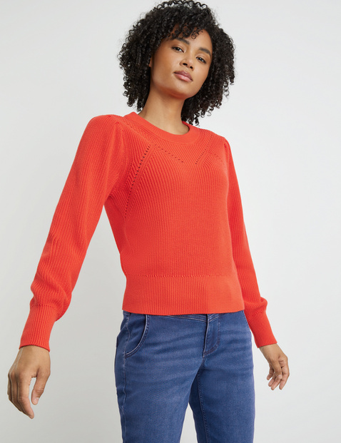 Knitted jumper with pointelle details in Orange | GERRY WEBER