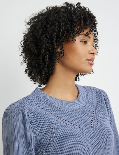 Knitted jumper with pointelle details in Blue | GERRY WEBER