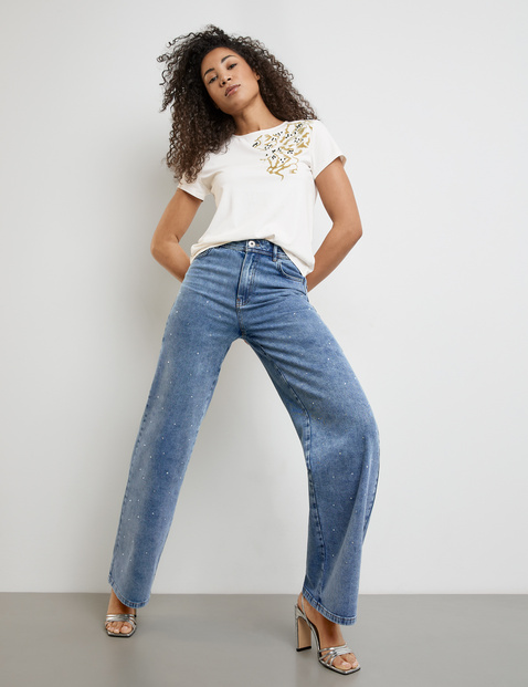 Wide-Leg High-Rise Jean with Rhinestones, Regular