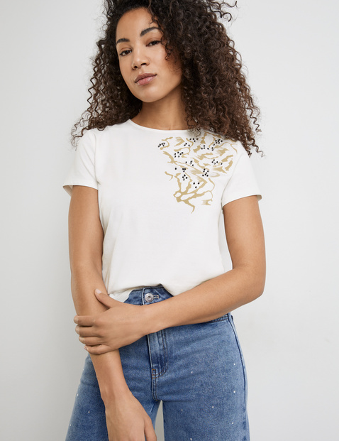 Embellished top made of organic cotton in White | GERRY WEBER