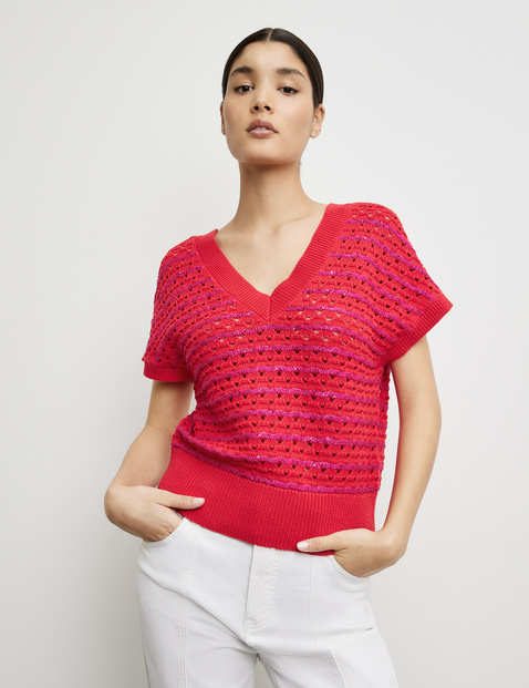 Short sleeve jumper in an airy cotton knit in Red GERRY WEBER